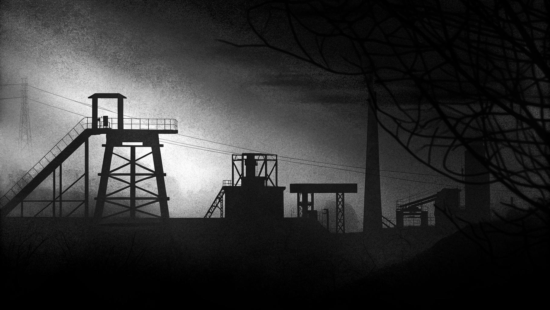 Paysage industriel sombre symbolisant les risques dans l'industrie minière