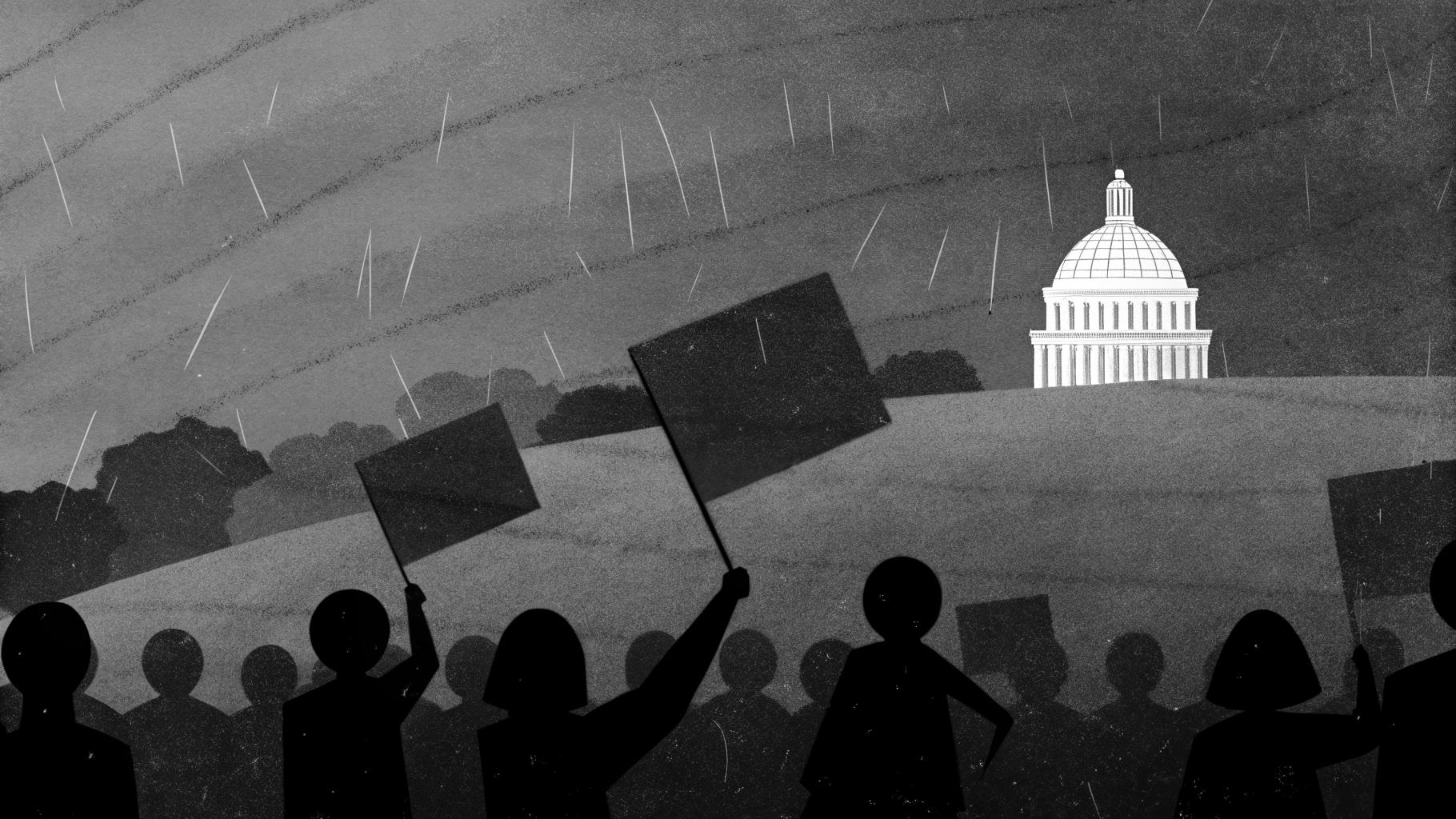 Paysage politique symbolisant les jeux de pouvoir et les manipulations institutionnelles