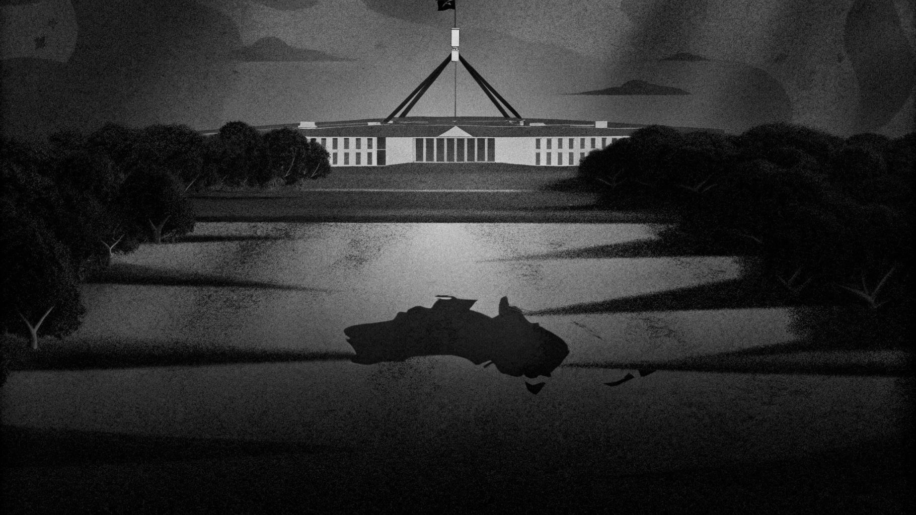 Illustration abstraite d’une recomposition politique en Australie autour du vote et de l’immigration