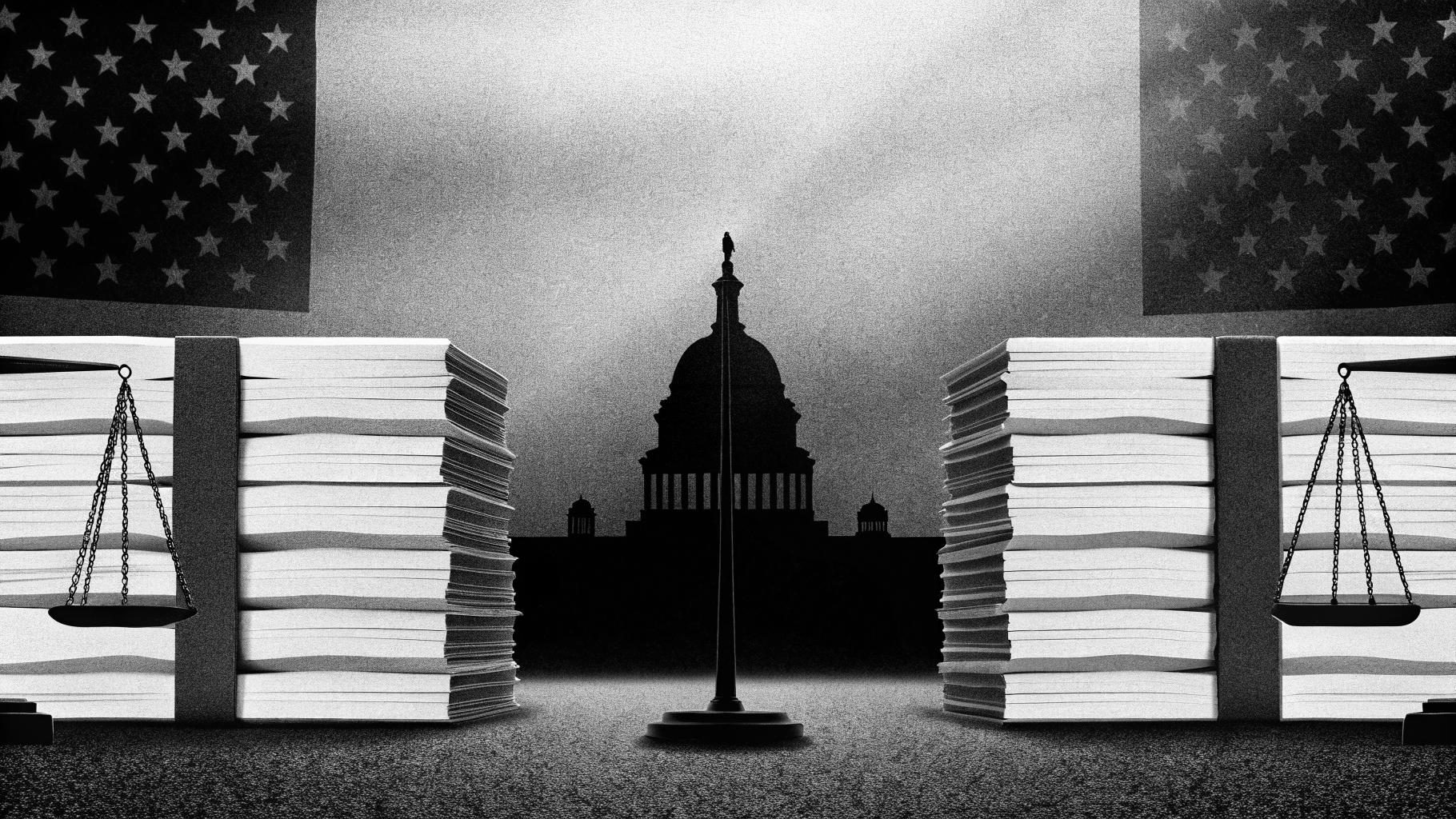 Illustration abstraite d’un bras de fer politique à Washington autour d’un fonds contesté lié au Capitole