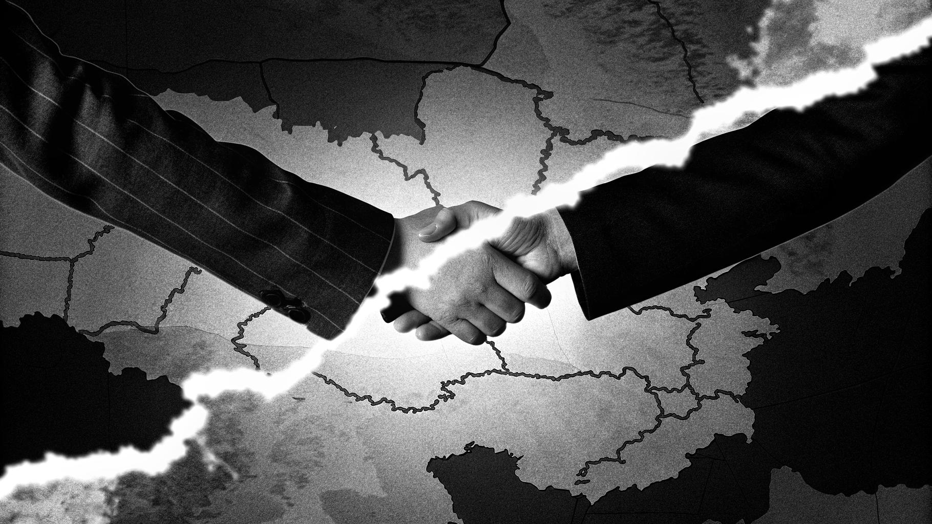 Illustration abstraite d’un conflit en Ukraine avec tension diplomatique entre Kiev et Moscou