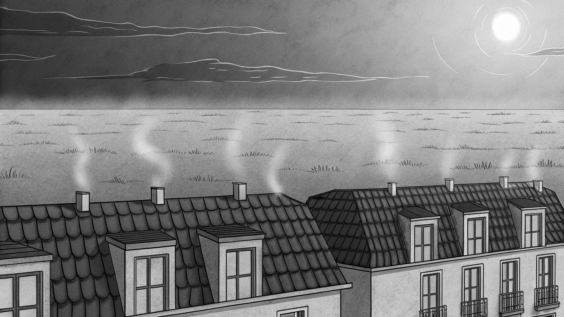 Illustration abstraite d’une France frappée par une vague de chaleur, avec thermomètres et chaleur sur les villes