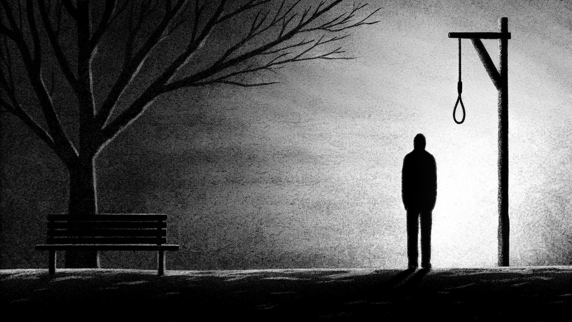 Illustration abstraite d'une figure solitaire dans un paysage sombre et minimaliste, symbolisant l'isolement et le pouvoir en déclin, style presse sérieuse, sans texte, sans logo, sans visage reconnaissable, palette sobre, format paysage 3:2