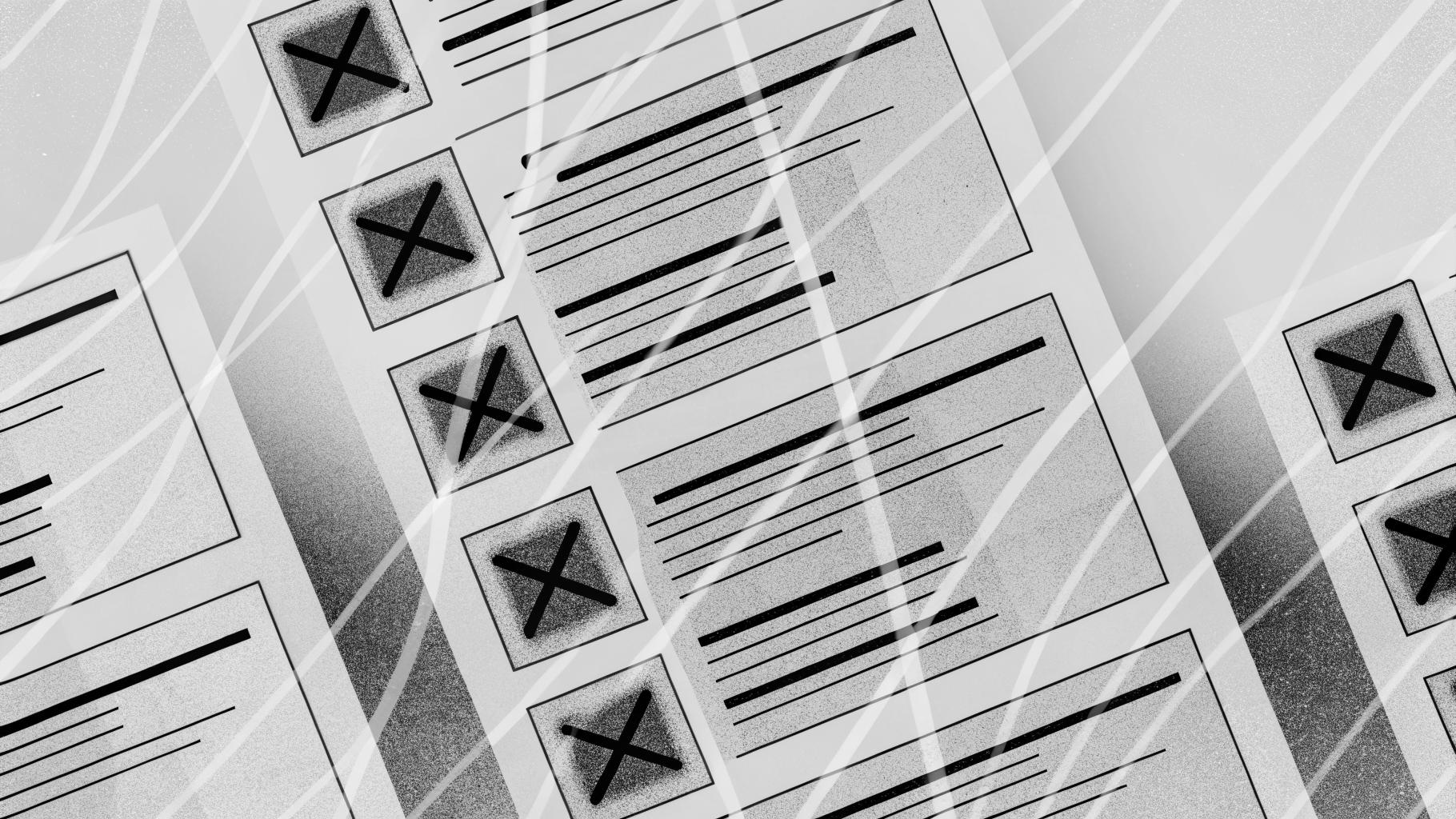 Illustration abstraite montrant un bulletin de vote numérique fragmenté avec des symboles d'alerte rouges et des lignes de réseau cybernétiques, symbolisant la vulnérabilité électorale et l'ingérence étrangère