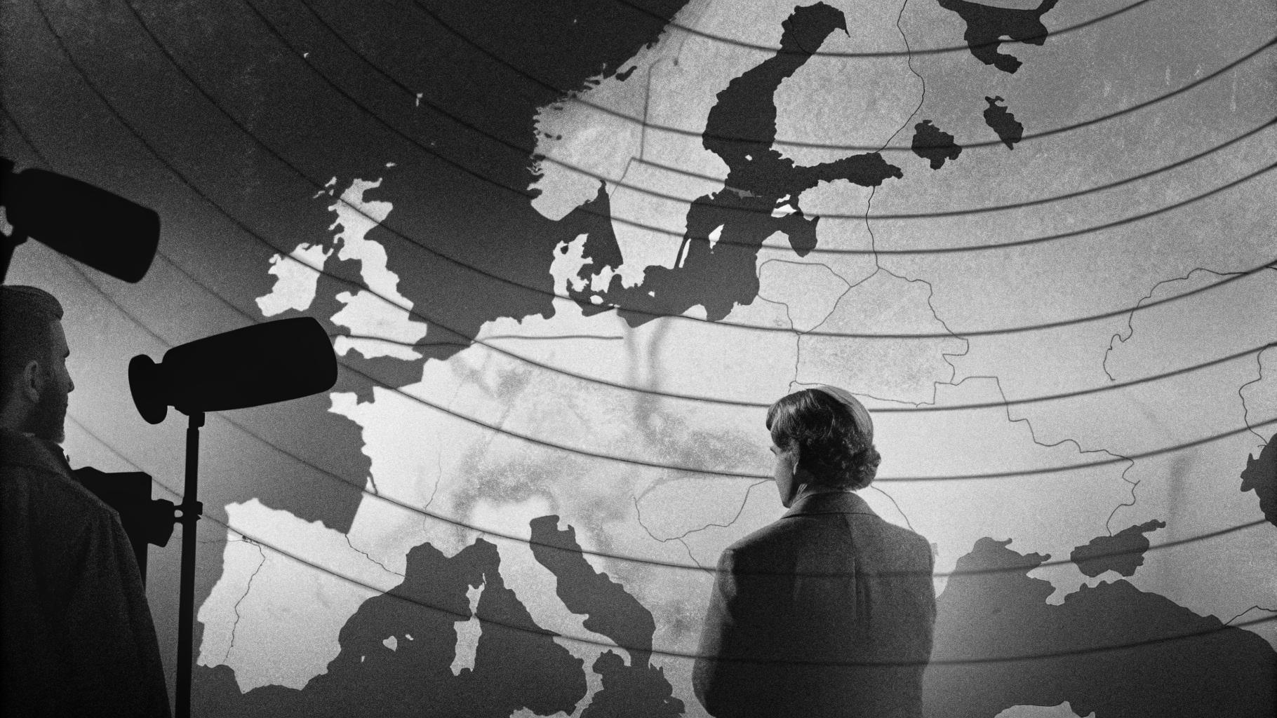Illustration abstraite d’un dossier de sanctions européennes et de guerre de l’information