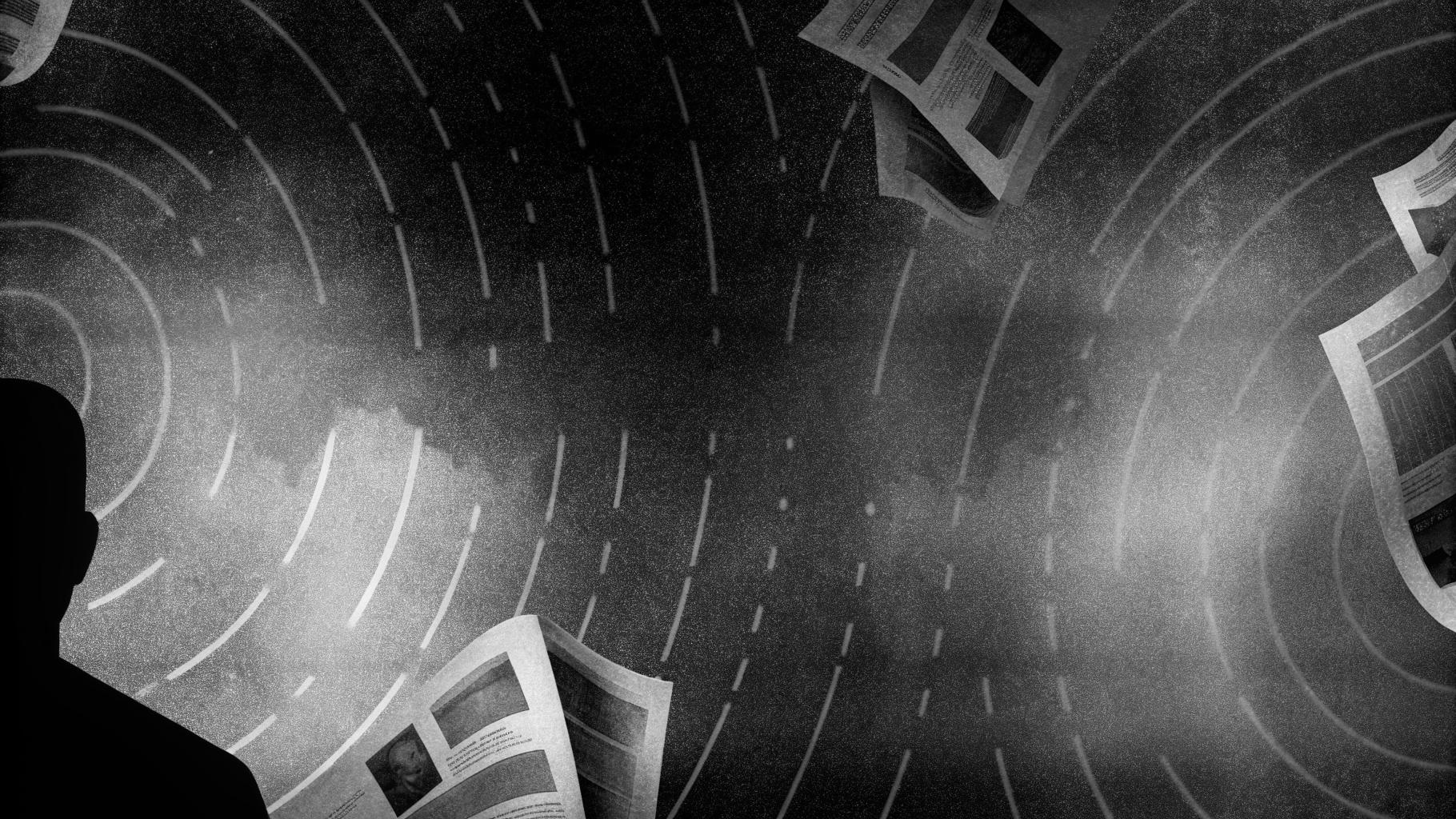 Illustration abstraite évoquant la surveillance et la censure de l’information en Russie et en Iran