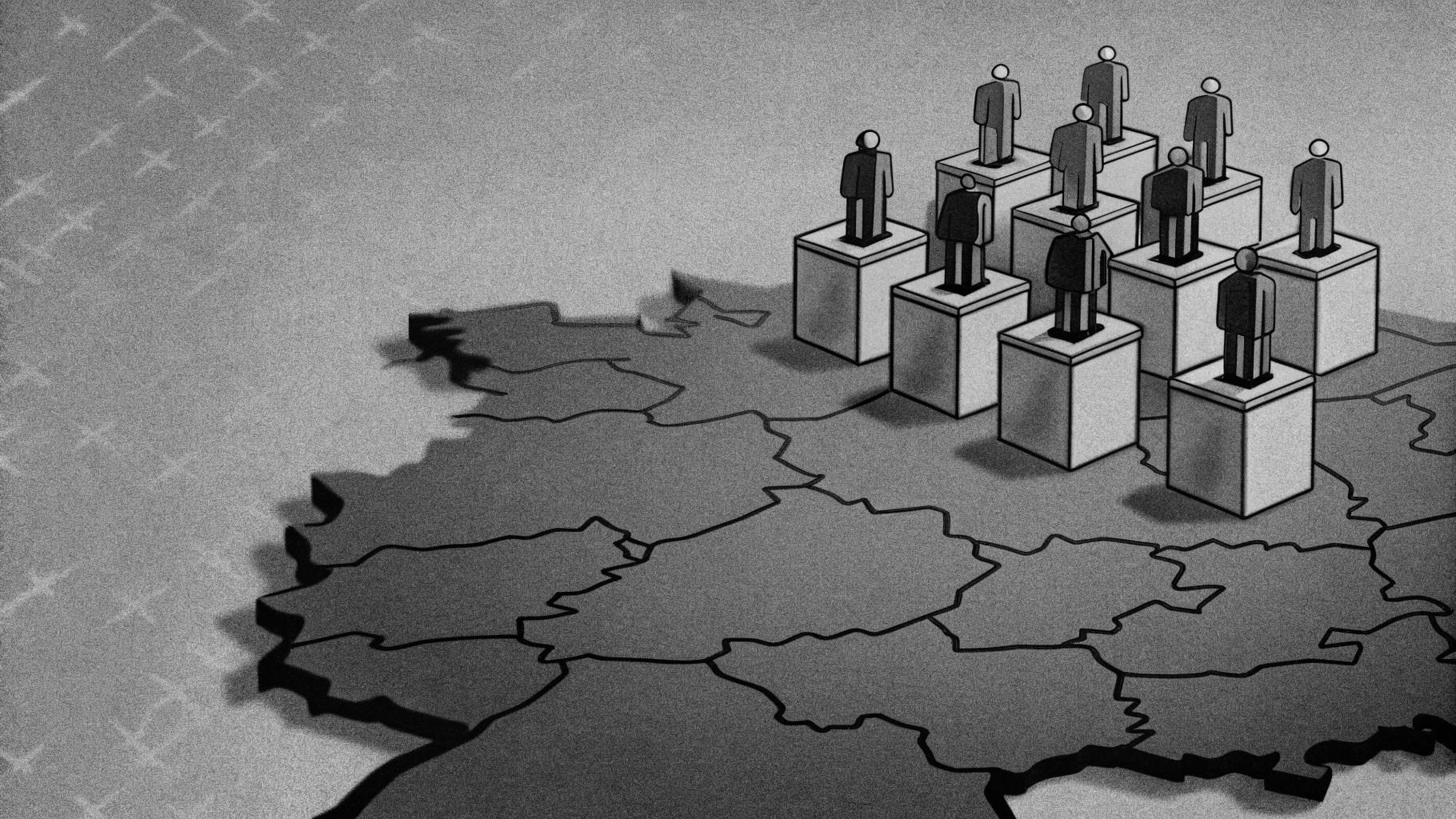 Illustration abstraite d’une élection régionale en Allemagne de l’Est avec une carte et des symboles de vote