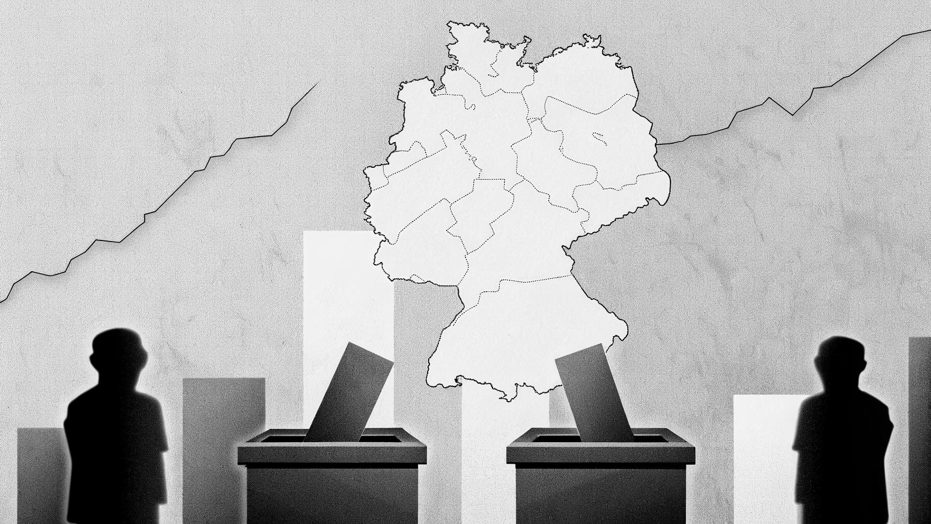 Illustration abstraite d’un scrutin régional allemand avec urne et carte stylisée