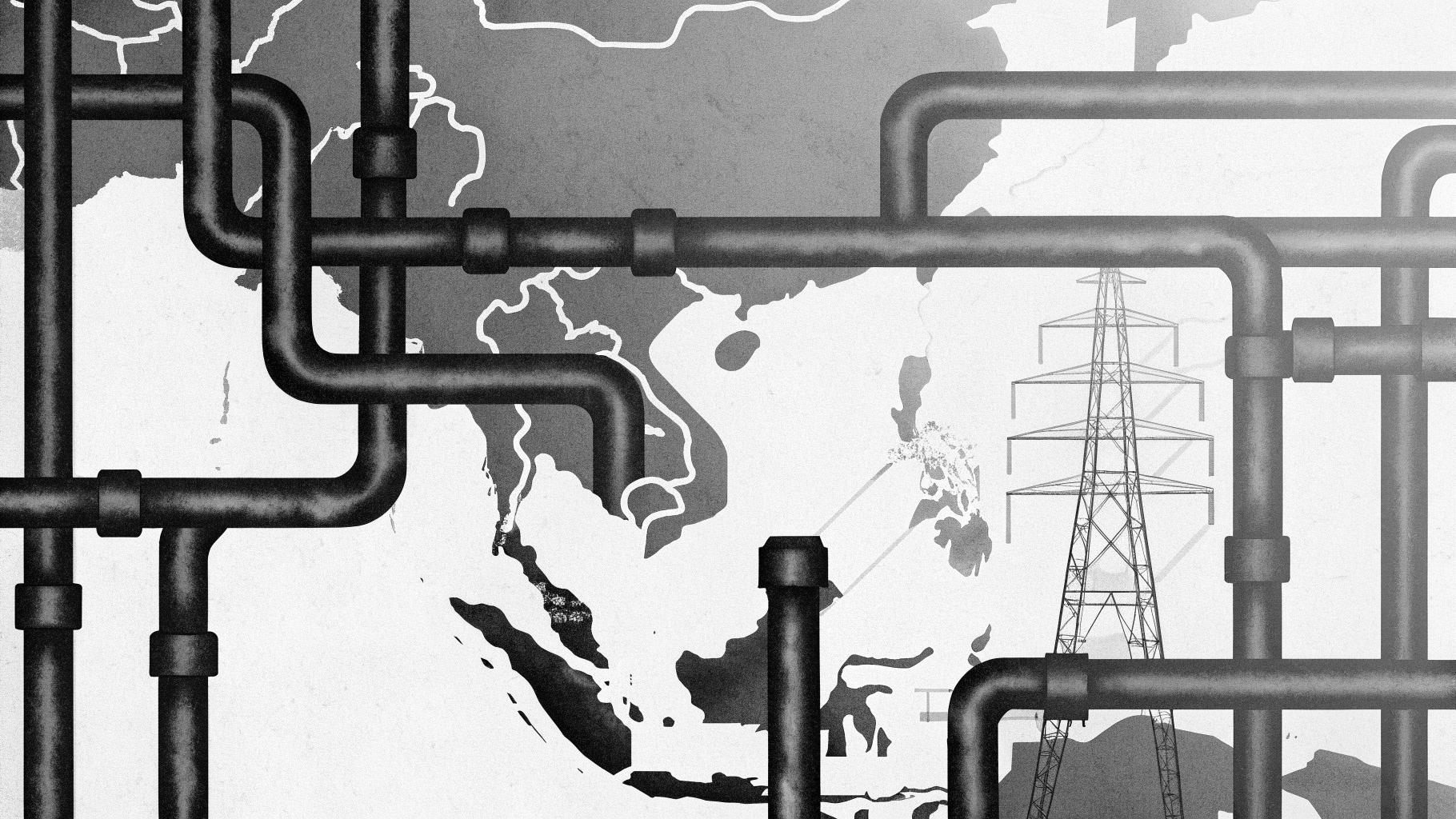 Illustration abstraite d’un rapprochement géopolitique entre la Birmanie et la Russie autour de l’énergie