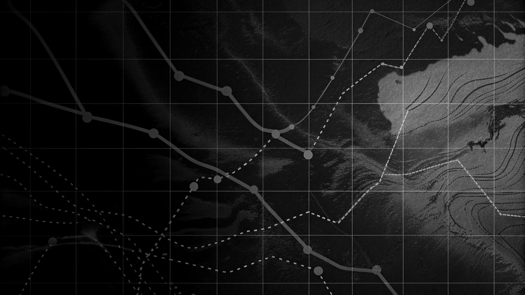 Illustration abstraite montrant des flux commerciaux, financiers et pétroliers sous tension entre grandes puissances