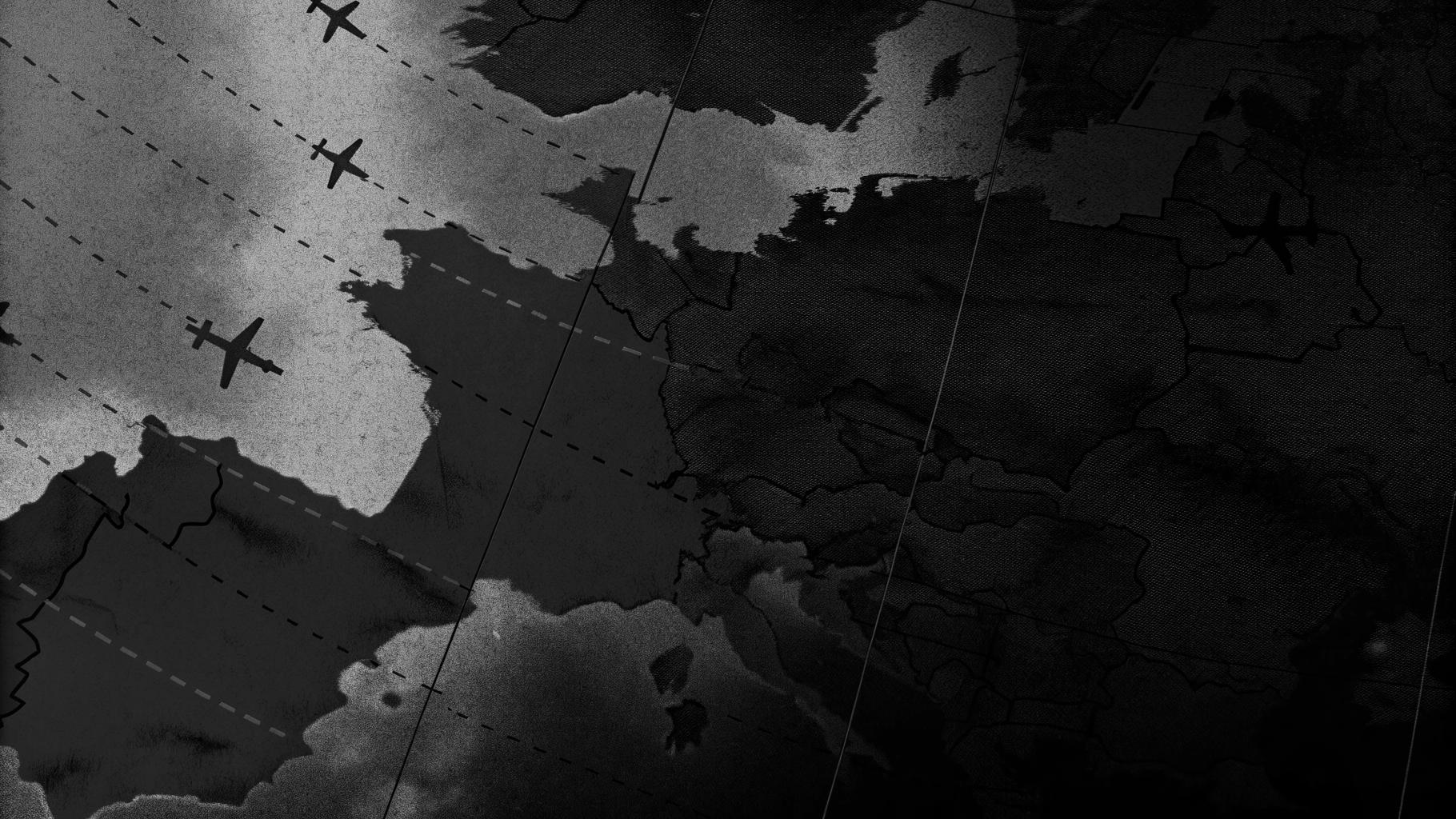 Illustration abstraite d’un ciel stratégique au-dessus de la Russie avec une carte aérienne et des drones stylisés