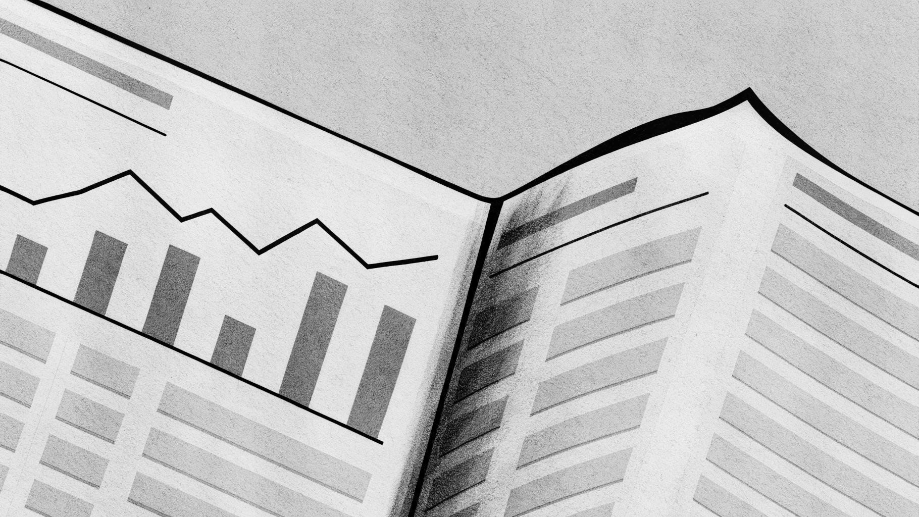 Illustration abstraite d’un budget sous tension avec courbe économique plate et taux en hausse
