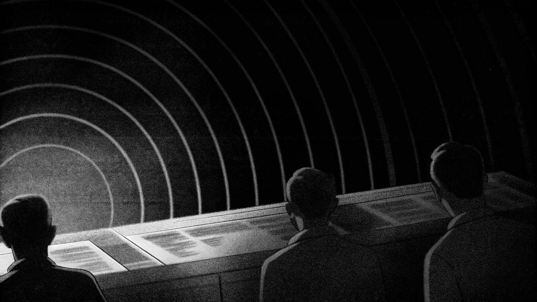 Illustration abstraite d’une rédaction de radio sous tension institutionnelle