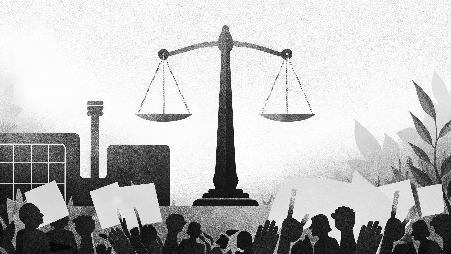 Illustration abstraite d’un rapport de force entre syndicats, institutions et extrême droite