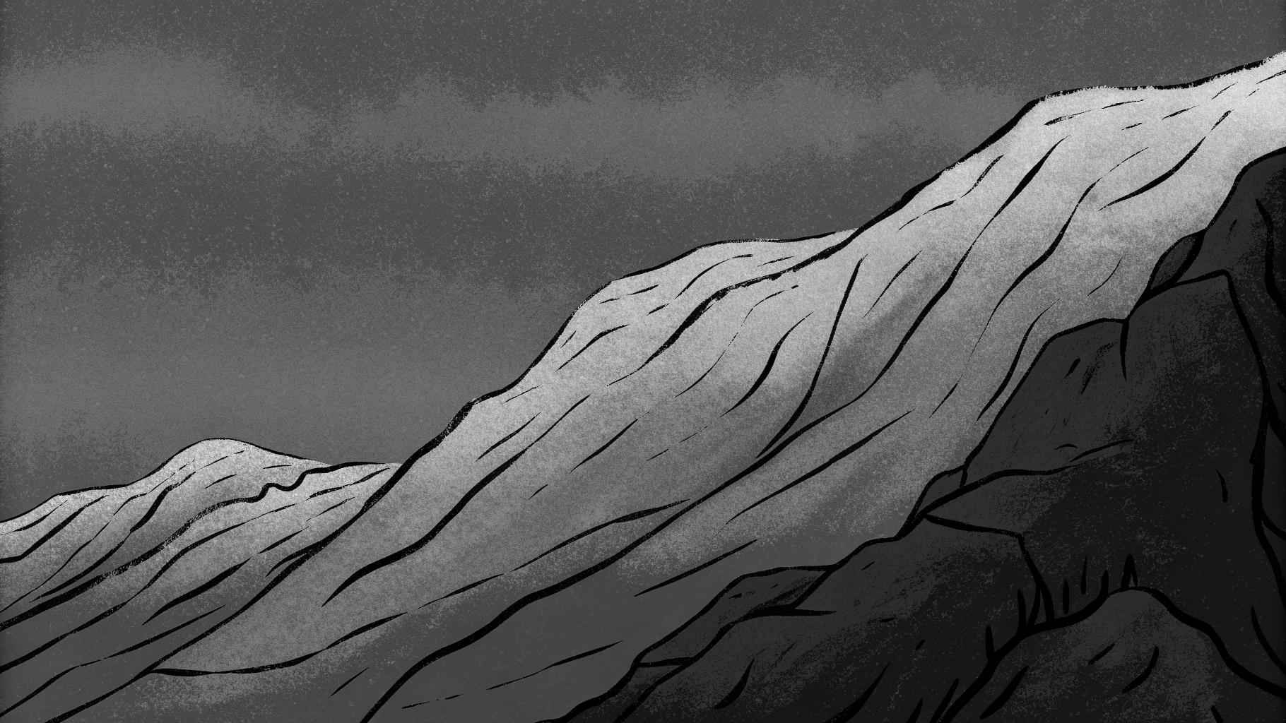 Massif alpin instable avec neige résiduelle, parois rocheuses et impression de fonte liée à la chaleur
