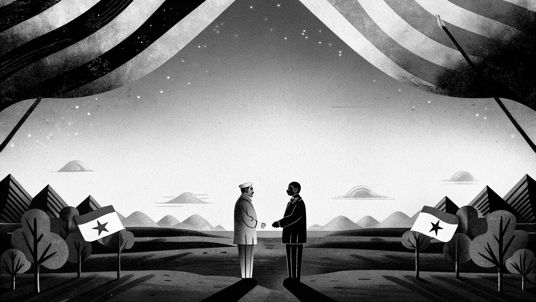 Illustration abstraite d’une tension diplomatique entre le Canada et les États-Unis autour d’une pétition citoyenne
