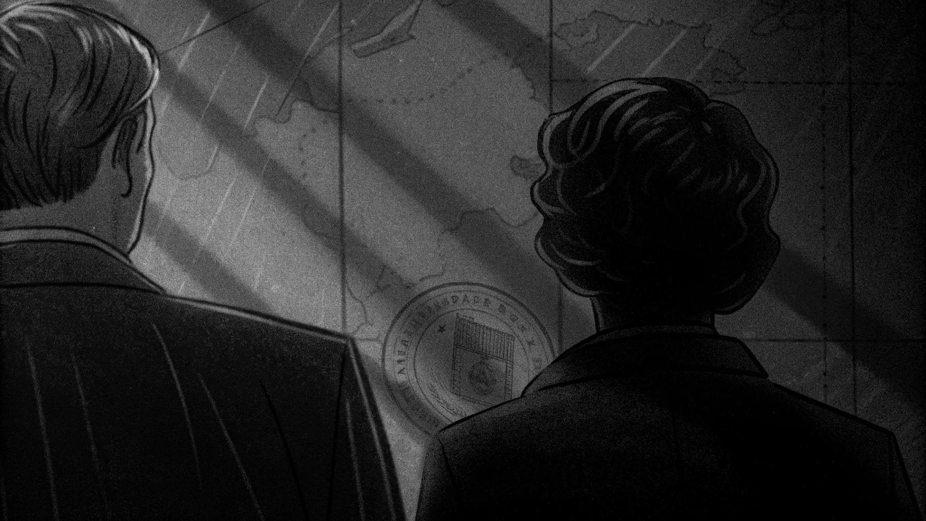 Illustration abstraite d’une frontière symbolique avec des éléments liés au discours public et au contrôle migratoire