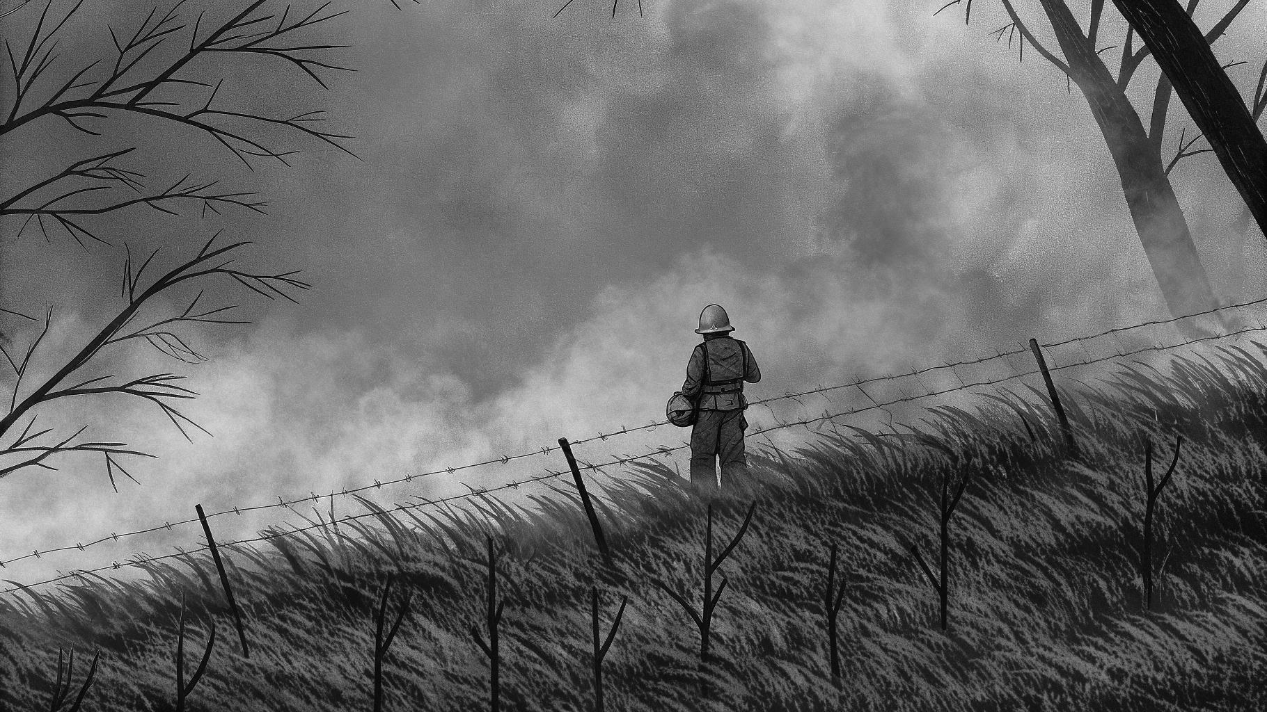 Illustration abstraite d’un incendie de forêt et d’équipements de protection des pompiers dans une atmosphère de fumée
