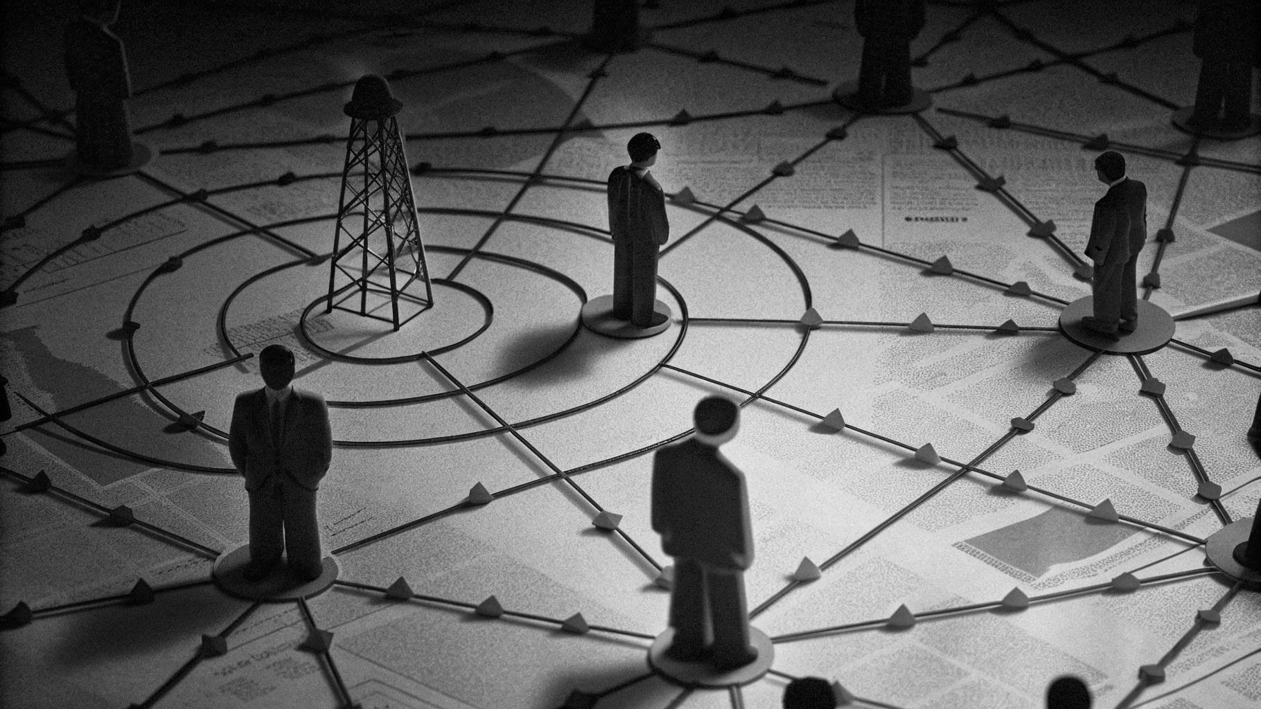 Illustration abstraite d’un marché des télécoms fragmenté, avec un réseau et des blocs d’acteurs en recomposition