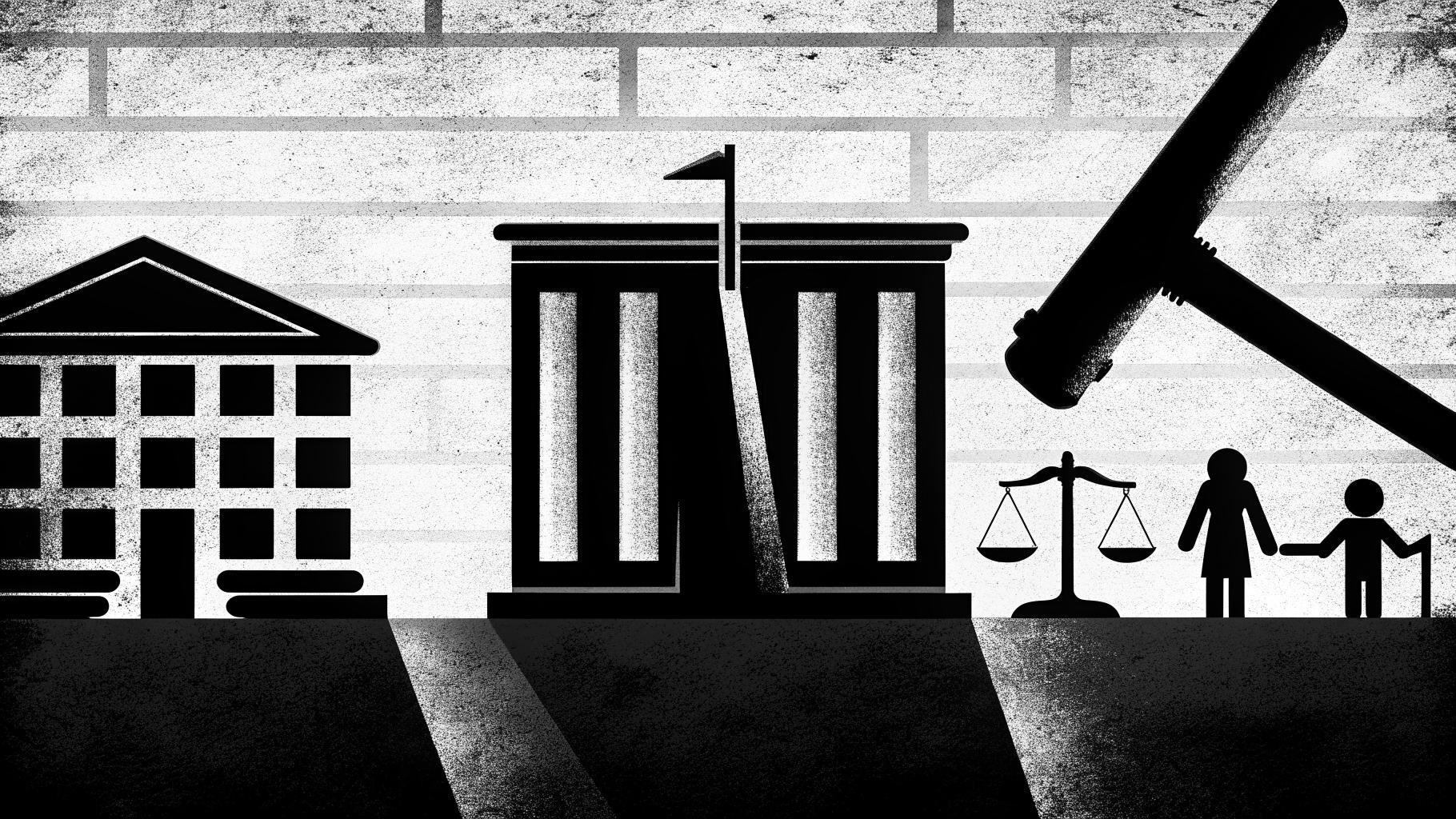 Illustration abstraite d’une réunion institutionnelle autour de la protection de l’enfance et de la justice