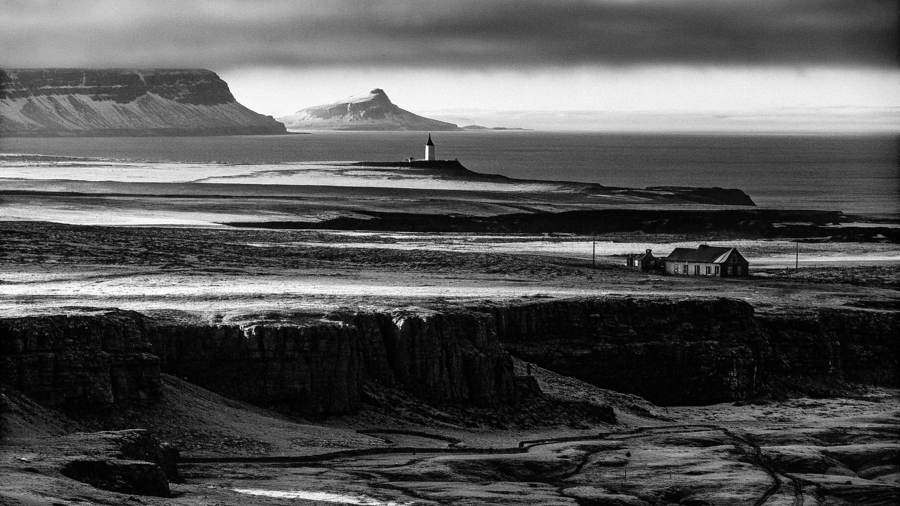 Illustration abstraite d’une île face à des formes évoquant l’Union européenne, dans des tons sobres