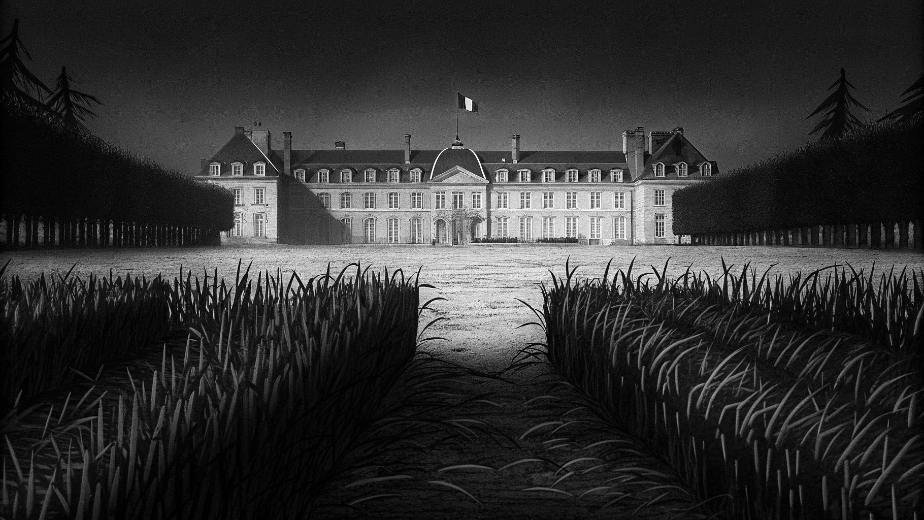 Illustration abstraite d’une assemblée politique sous la chaleur, avec un sol asséché et des signes du réchauffement