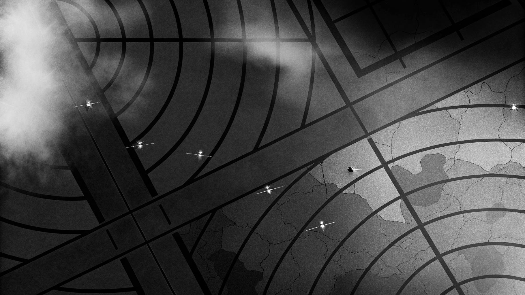 Illustration abstraite d'une capitale sous tension avec atmosphère de conflit et lumière nocturne