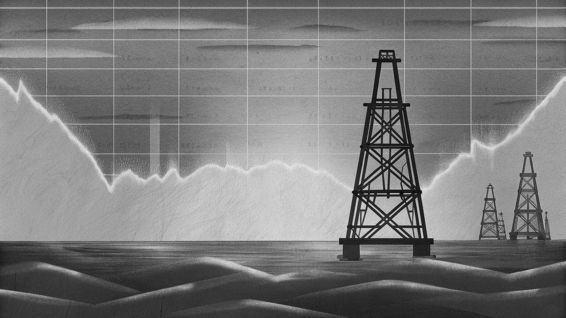 Illustration abstraite d’un détroit maritime, de cours du carburant et de symboles de sécurité d’État