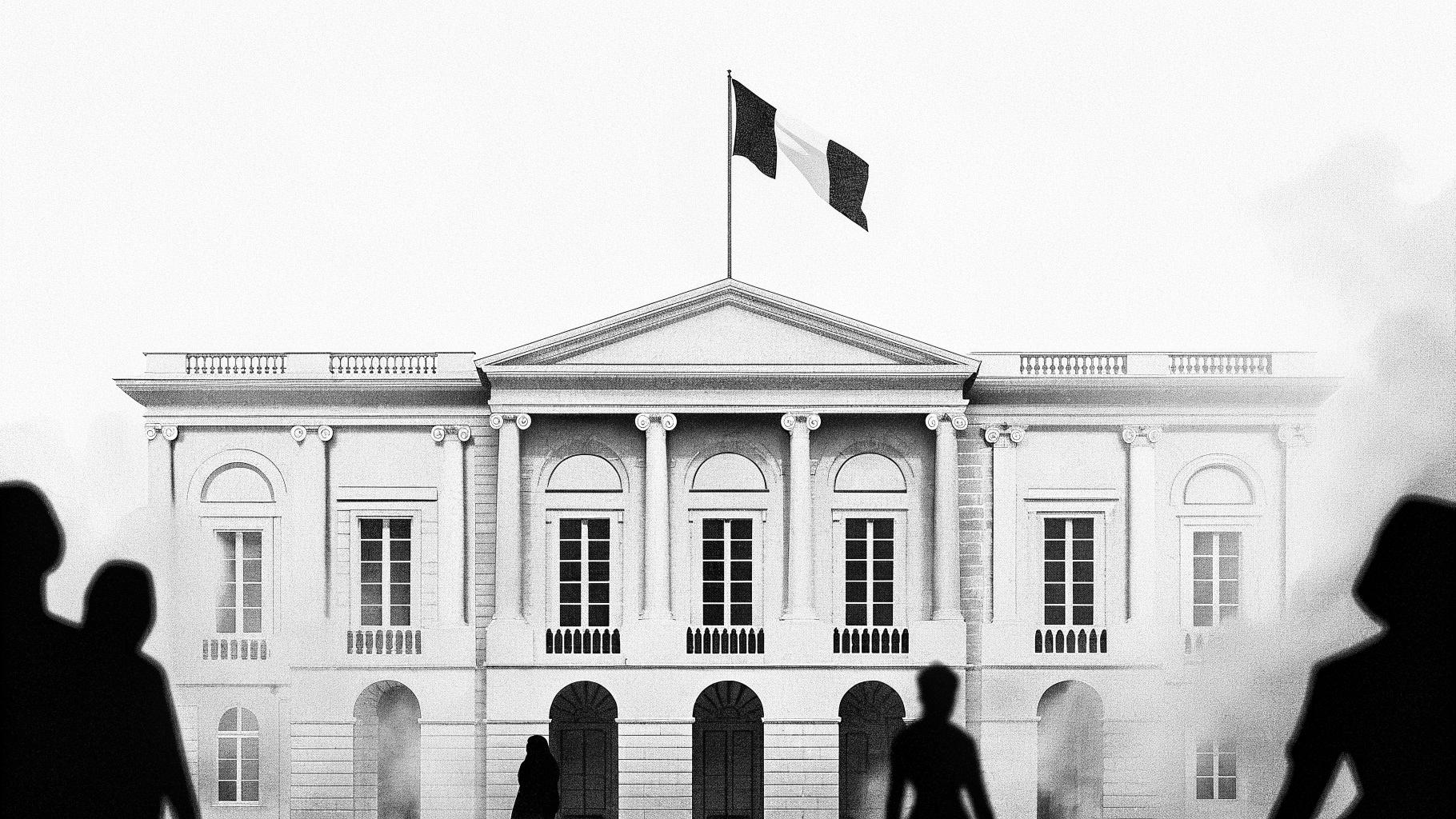 Illustration abstraite d’une mobilisation devant un lycée français, entre revendications éducatives et tensions politiques.