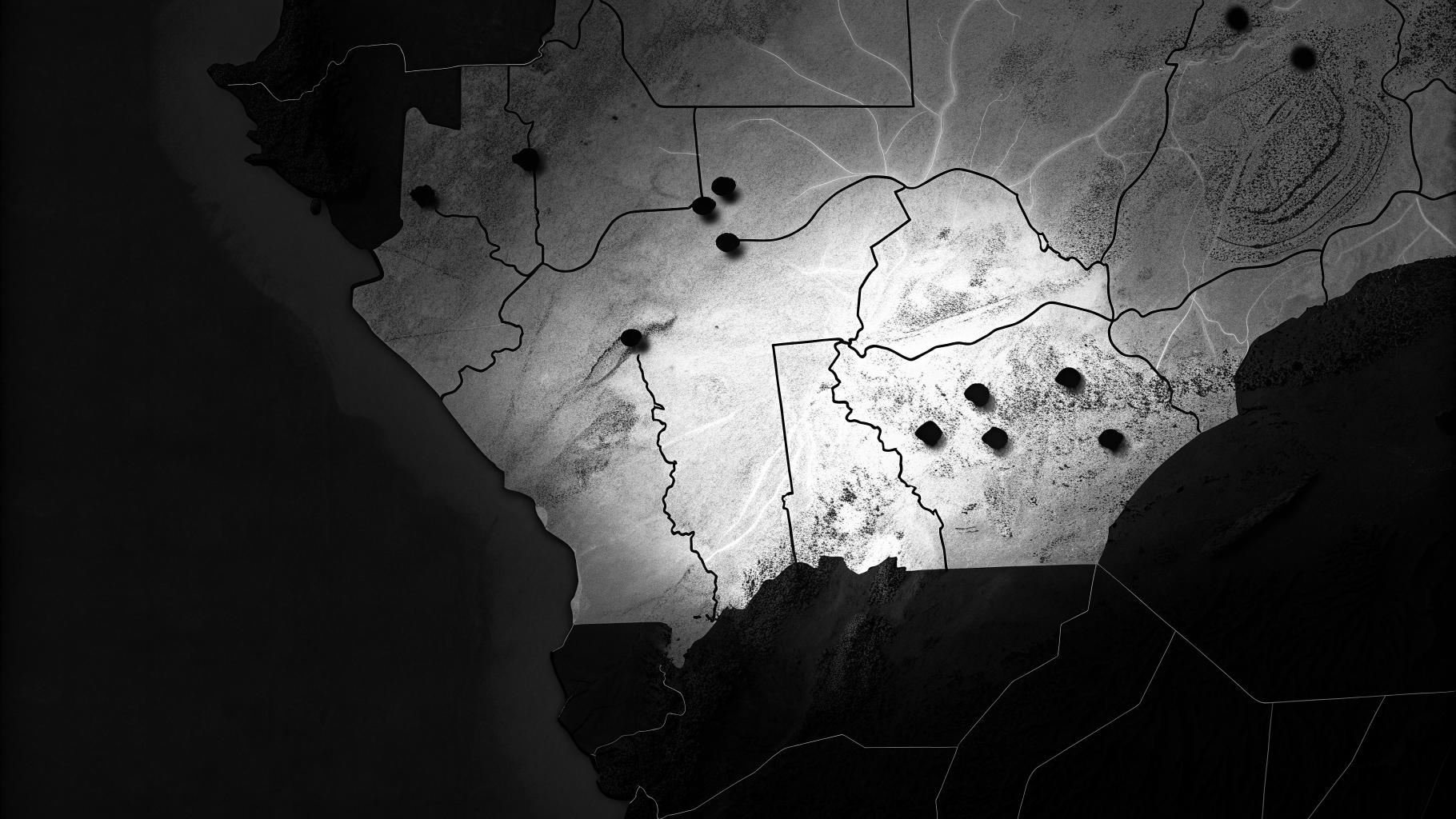 Carte géographique abstraite représentant les zones de tensions au Nigeria