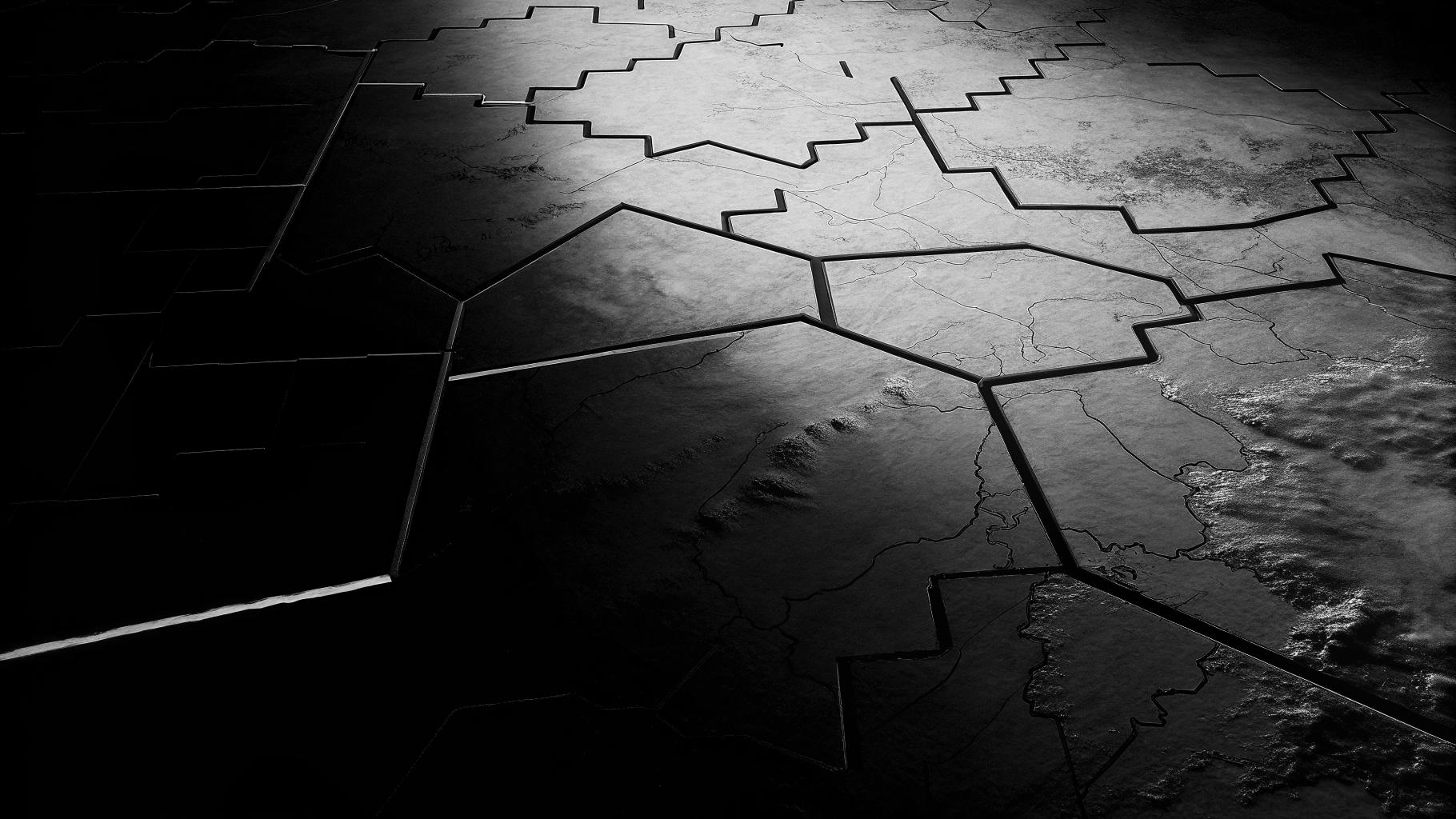 Paysage abstrait symbolisant les tensions géopolitiques entre l'Ukraine et la Russie