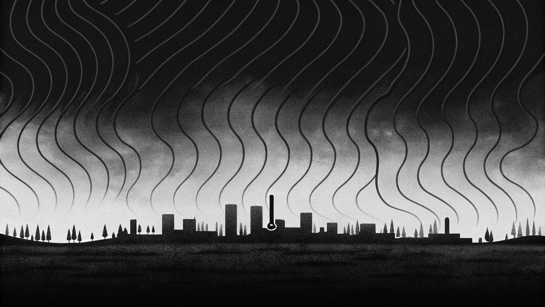 Illustration abstraite d’une vague de chaleur sur une ville et des sols asséchés