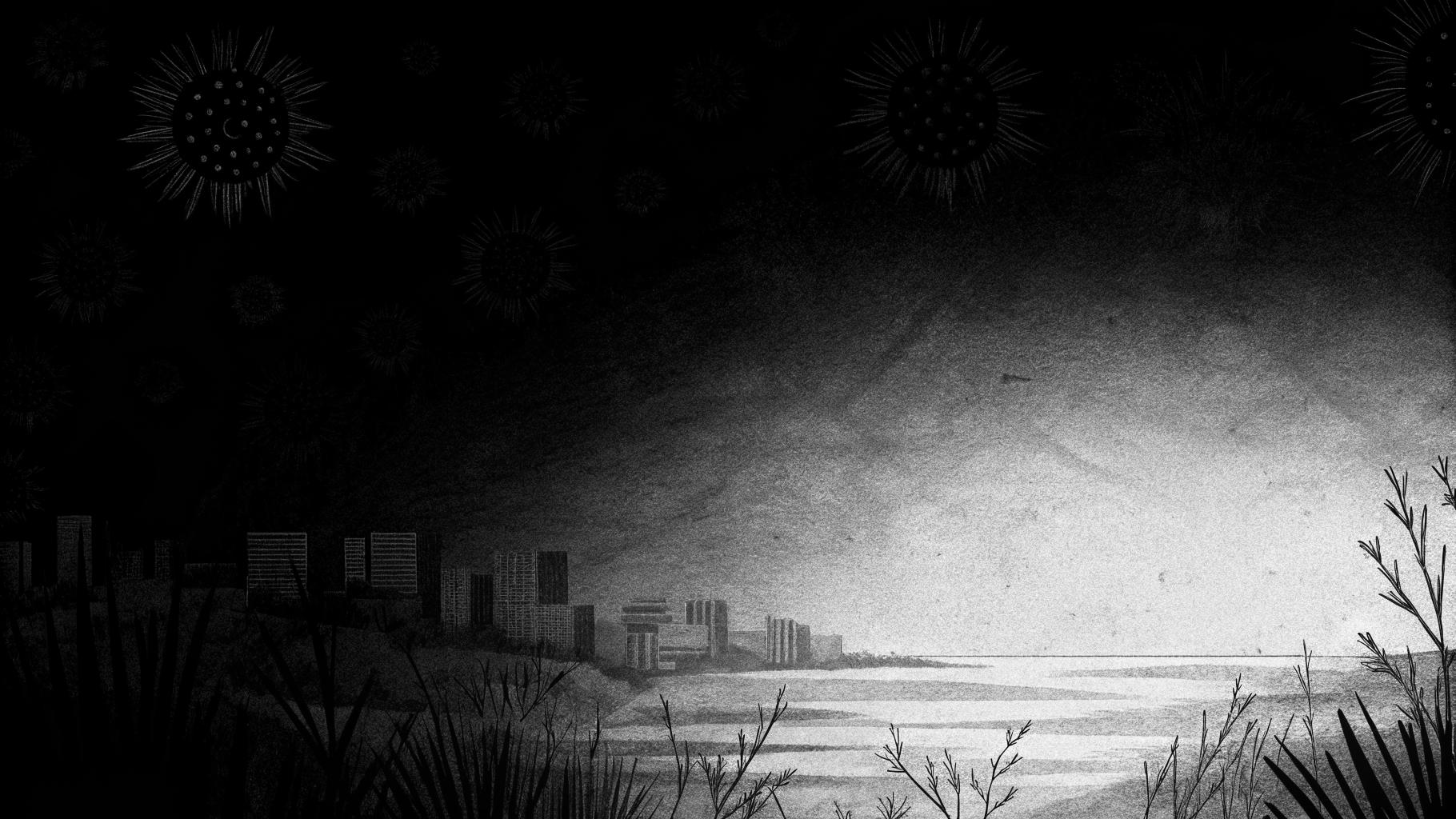 Illustration abstraite d’une vague de chaleur sur l’Ouest de la France, avec paysages asséchés et atmosphère de surchauffe