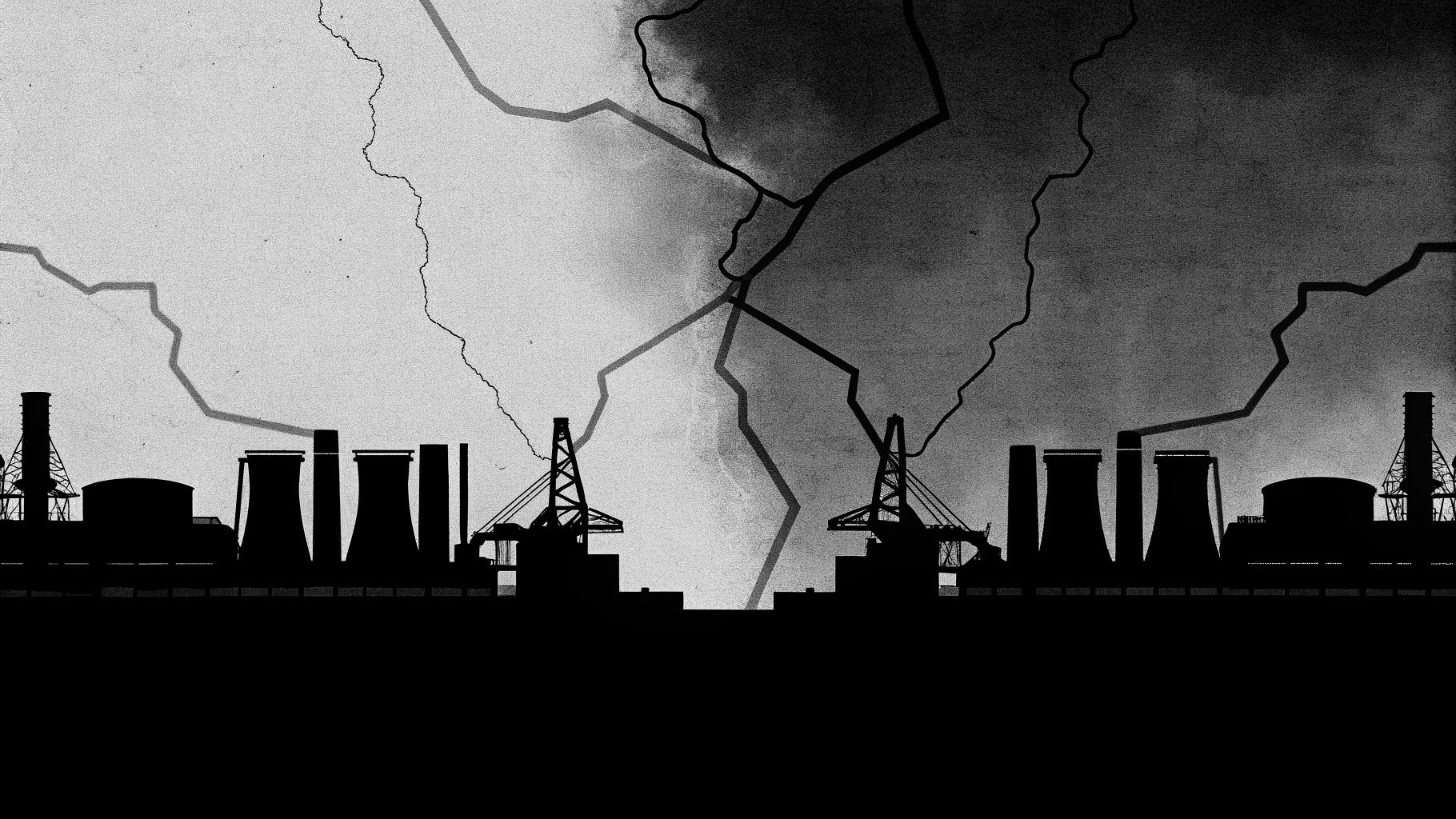 Illustration abstraite montrant des routes commerciales fracturées et des zones géopolitiques en tension