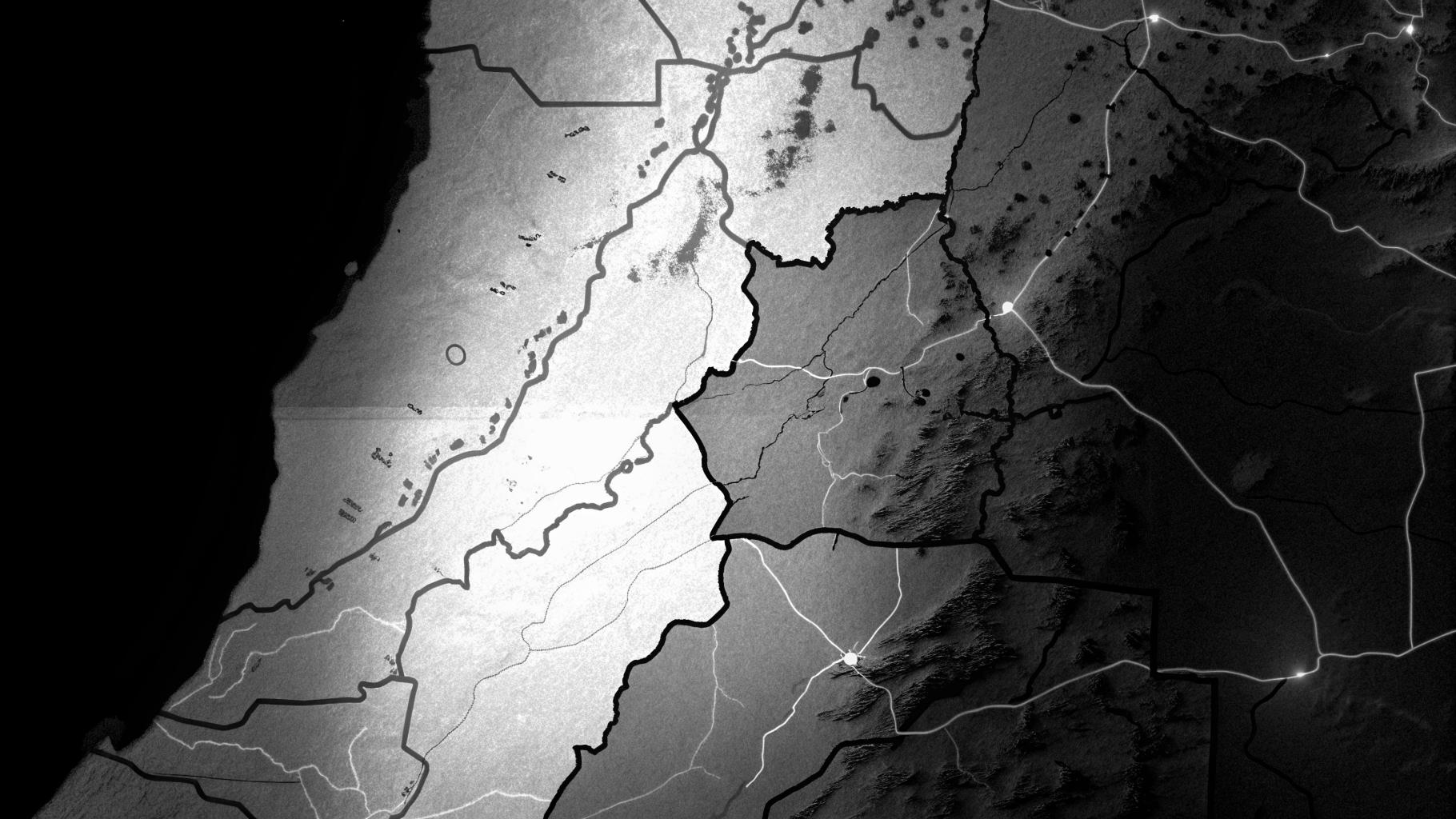 Illustration abstraite d'une carte fragmentée du Liban avec des frontières superposées, symbolisant les divisions politiques et les tensions sur la souveraineté