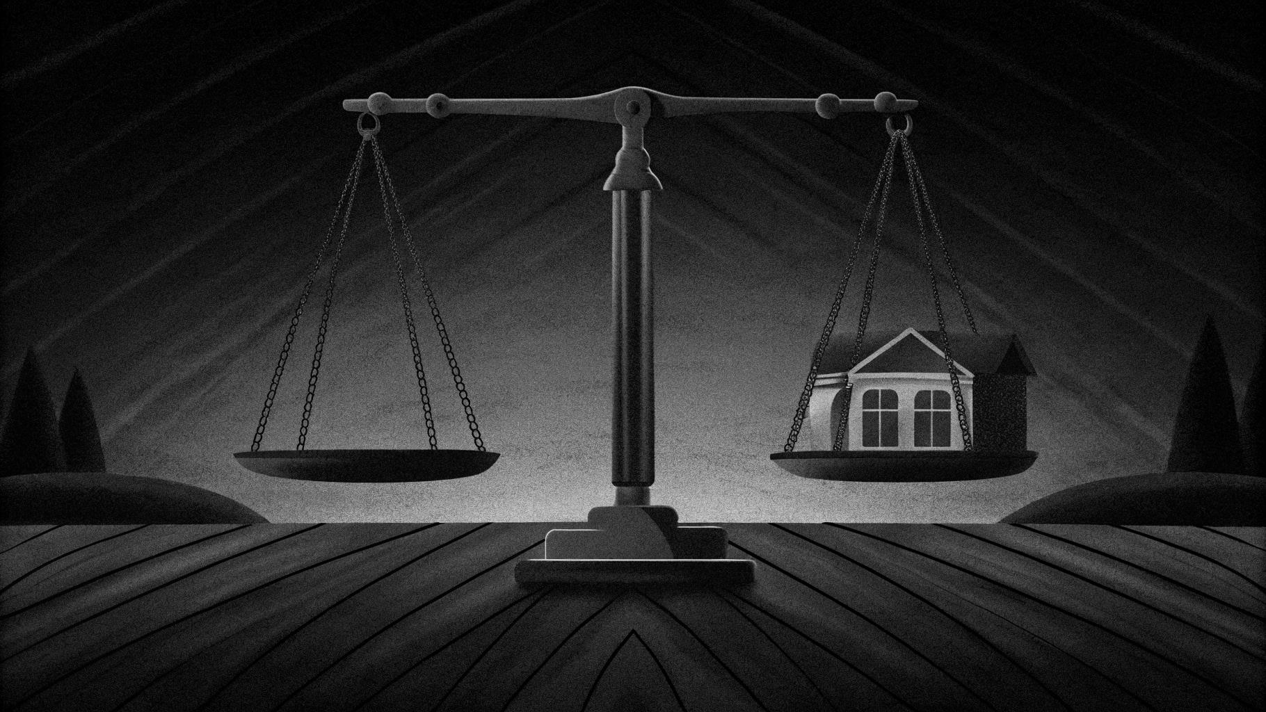 Illustration abstraite d'une balance représentant l'instabilité financière du système de retraite français, avec un côté plus lourd symbolisant le déficit.