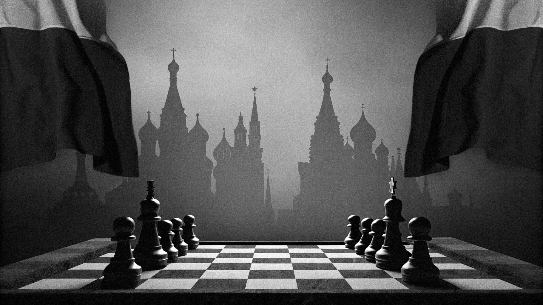 Illustration abstraite d’un blocage diplomatique entre la Russie et les États-Unis