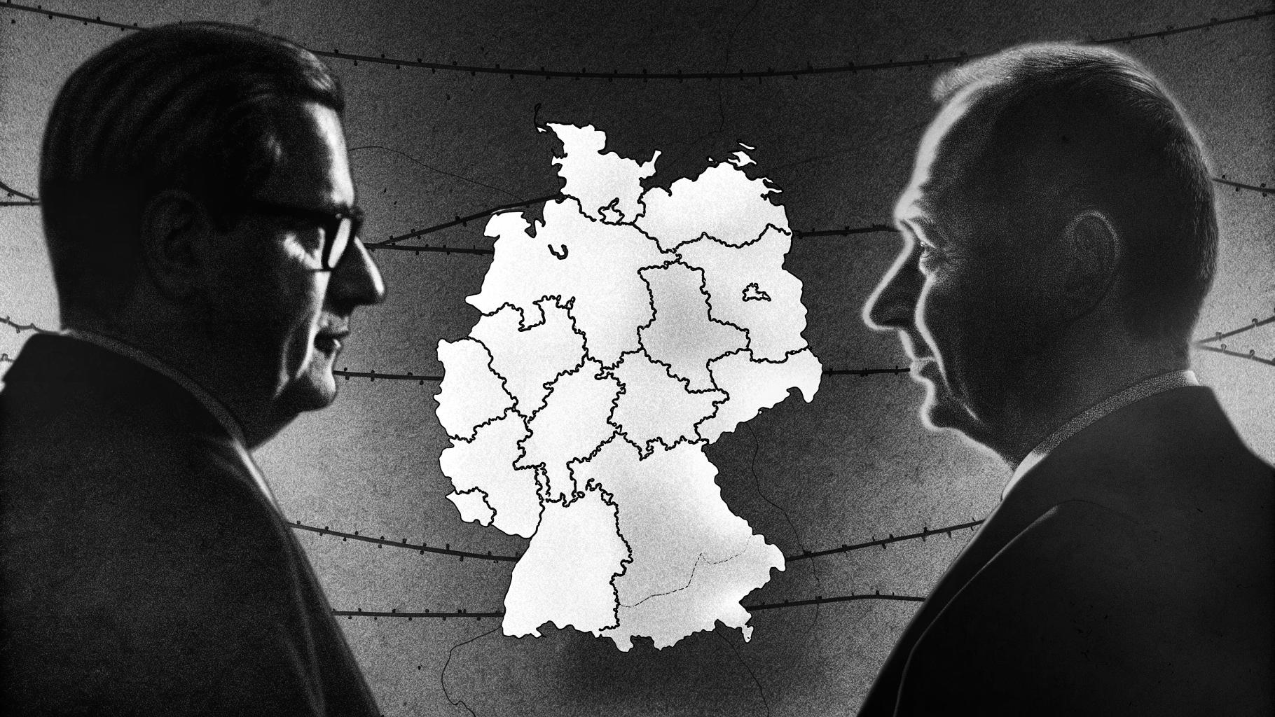 Illustration abstraite d’une carte de l’Allemagne évoquant les élections régionales et la montée de l’extrême droite