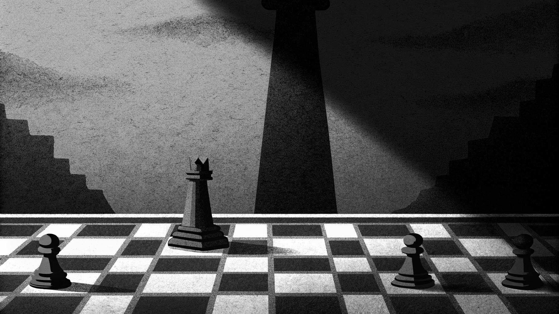 Illustration abstraite d’un pouvoir politique centralisé en Russie avec tons sobres et ambiance éditoriale