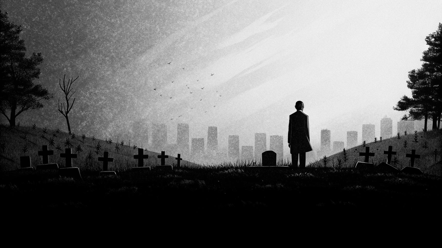 Illustration abstraite d’un mémorial et d’une silhouette de gratte-ciel évoquant le 11-Septembre