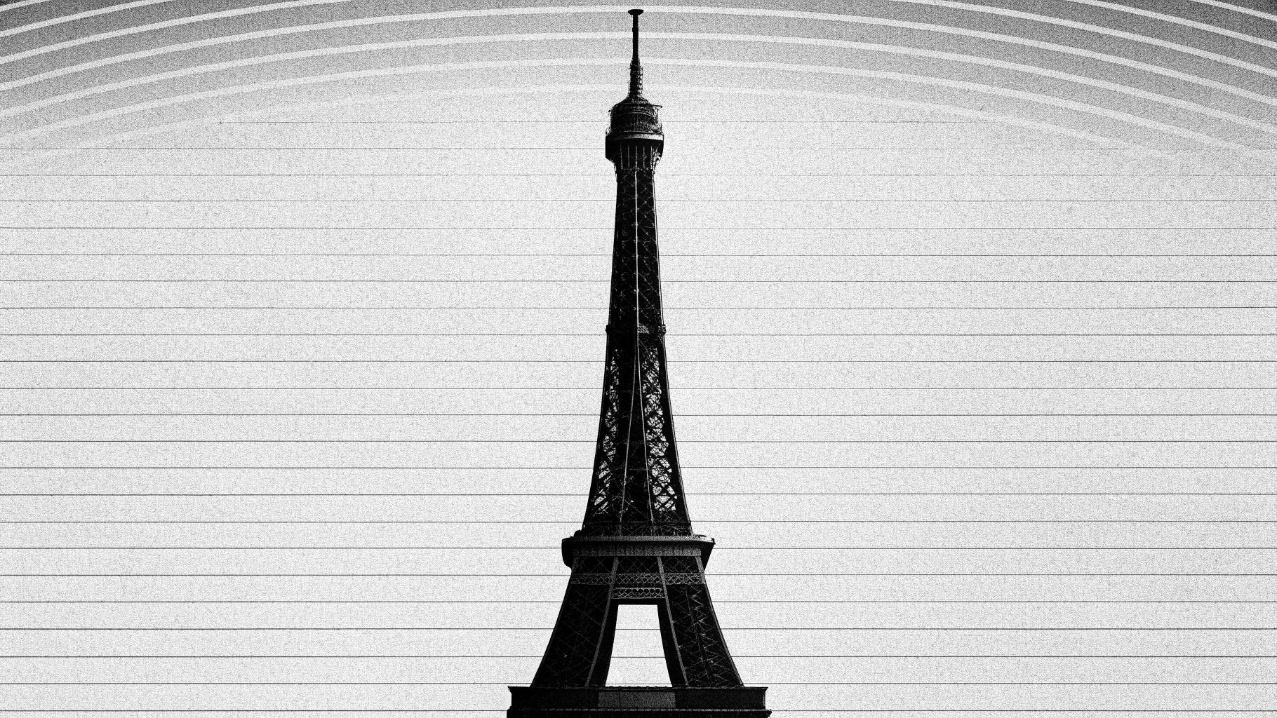 Silhouette abstraite de la tour Eiffel associée à des signaux de vigilance et de contrôle