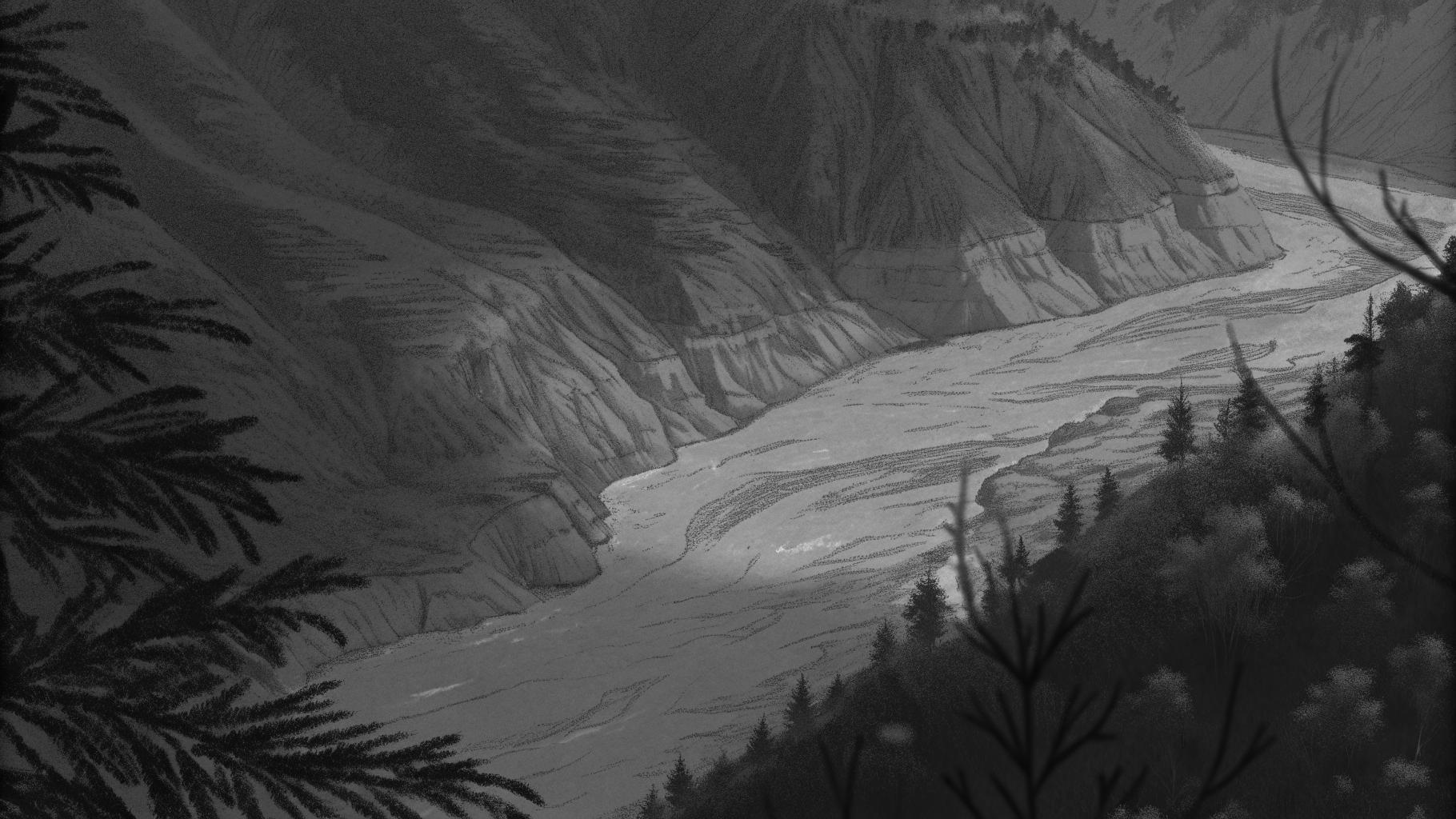 Vallée himalayenne inondée avec rivière en crue et ponts endommagés