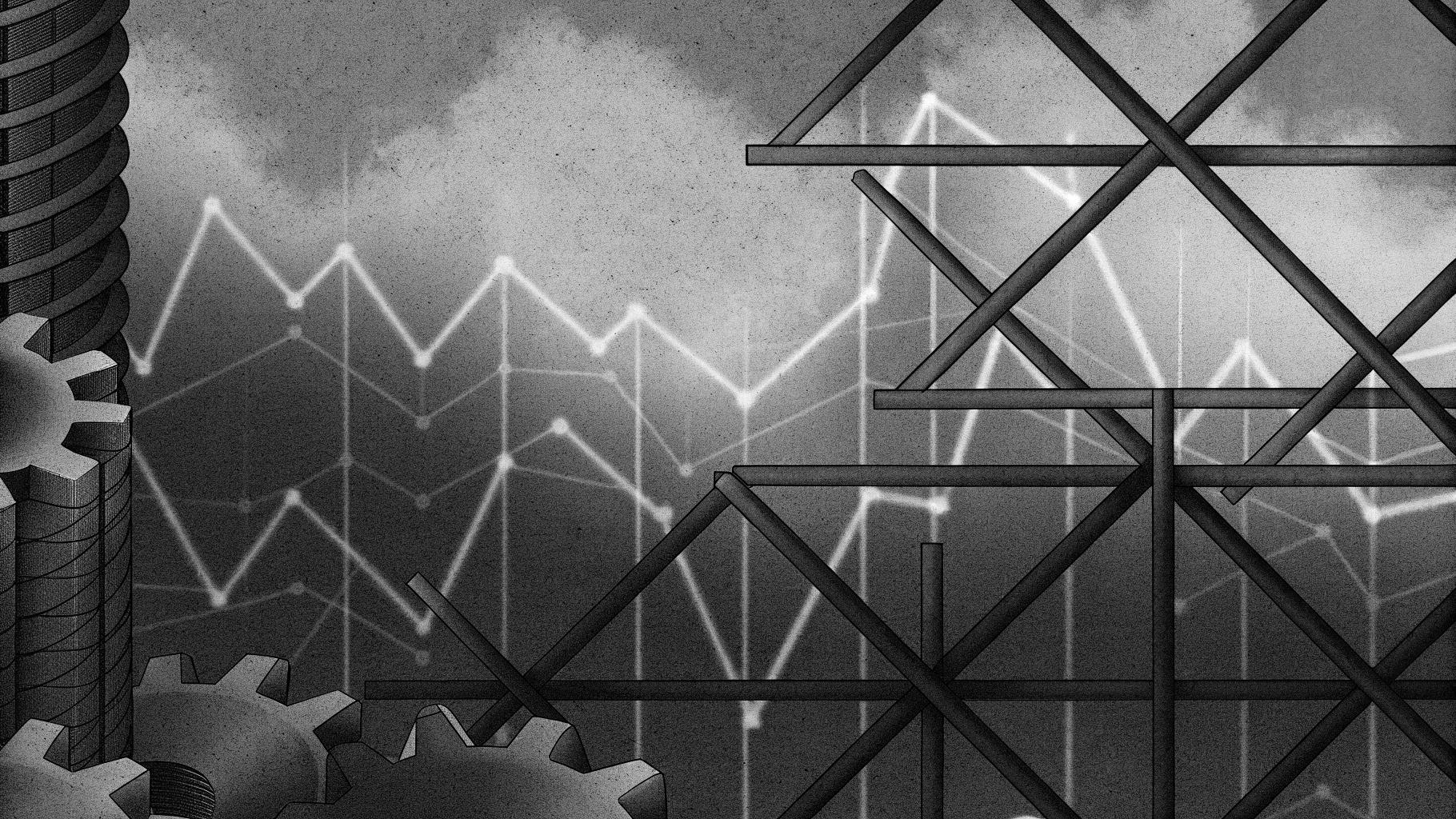 Illustration abstraite montrant la tension entre dette publique, investissement dans l’IA et dépenses de défense aux États-Unis