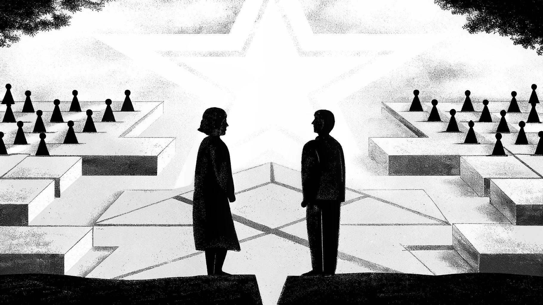 Illustration abstraite d’un retour politique scruté par les stratèges du centre