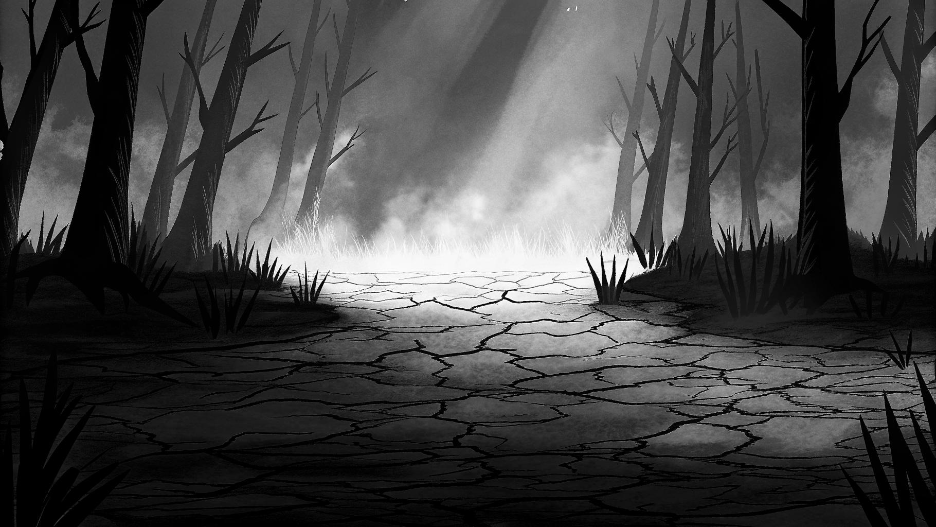 Illustration abstraite d’une forêt asséchée sous la chaleur, évoquant le risque accru d’incendie