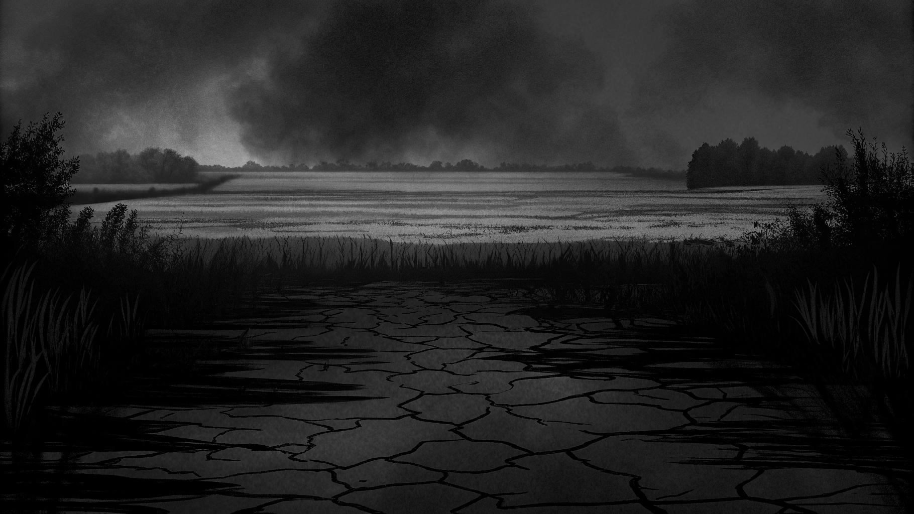 Paysage agricole français asséché avec sol craquelé et atmosphère de forte chaleur