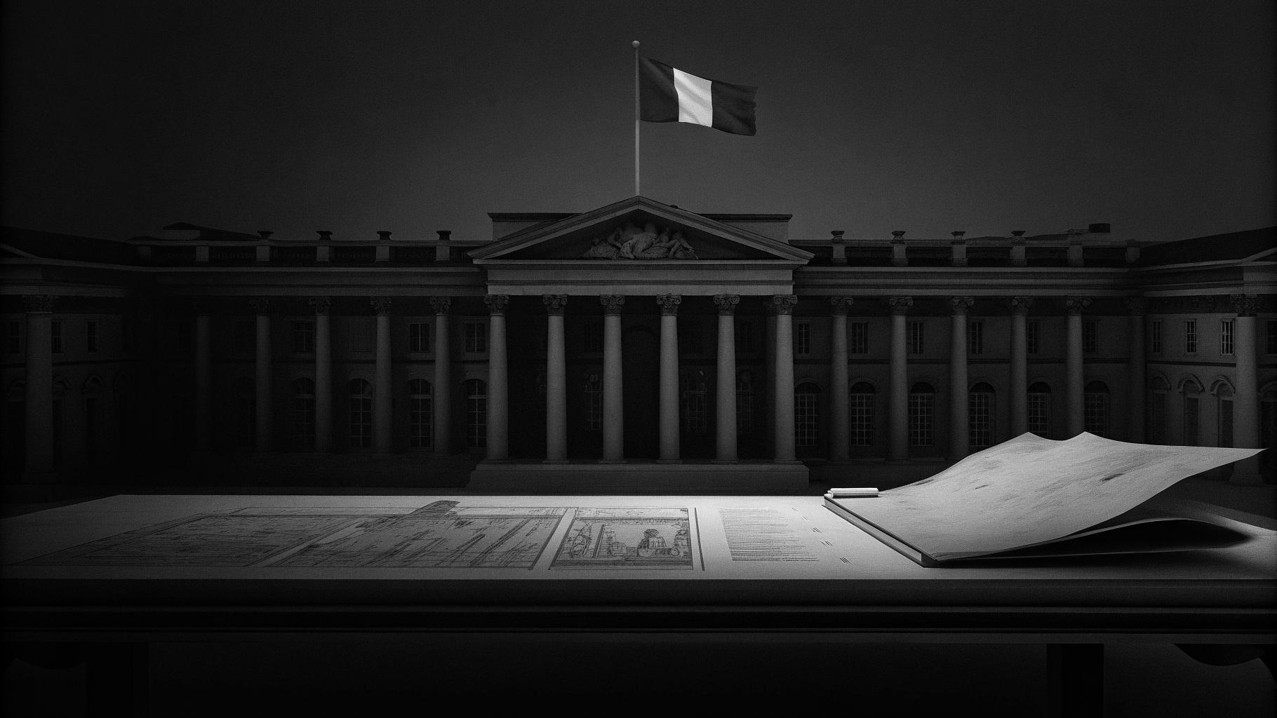 Illustration abstraite montrant une architecture politique fragmentée et des blocs qui s’assemblent