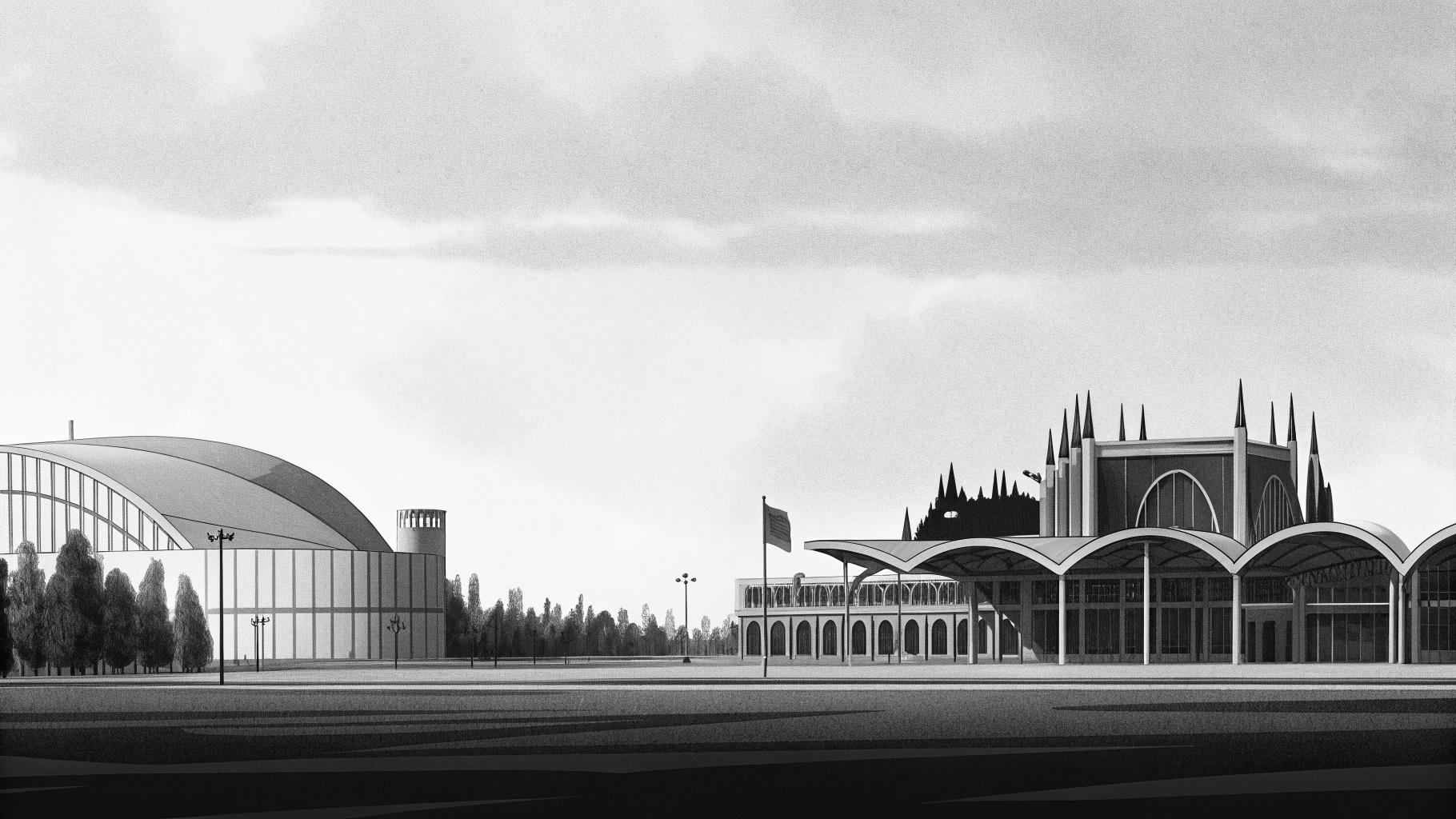 Illustration abstraite de Metz avec le centre Robert-Schuman et la cathédrale, dans une ambiance institutionnelle européenne.