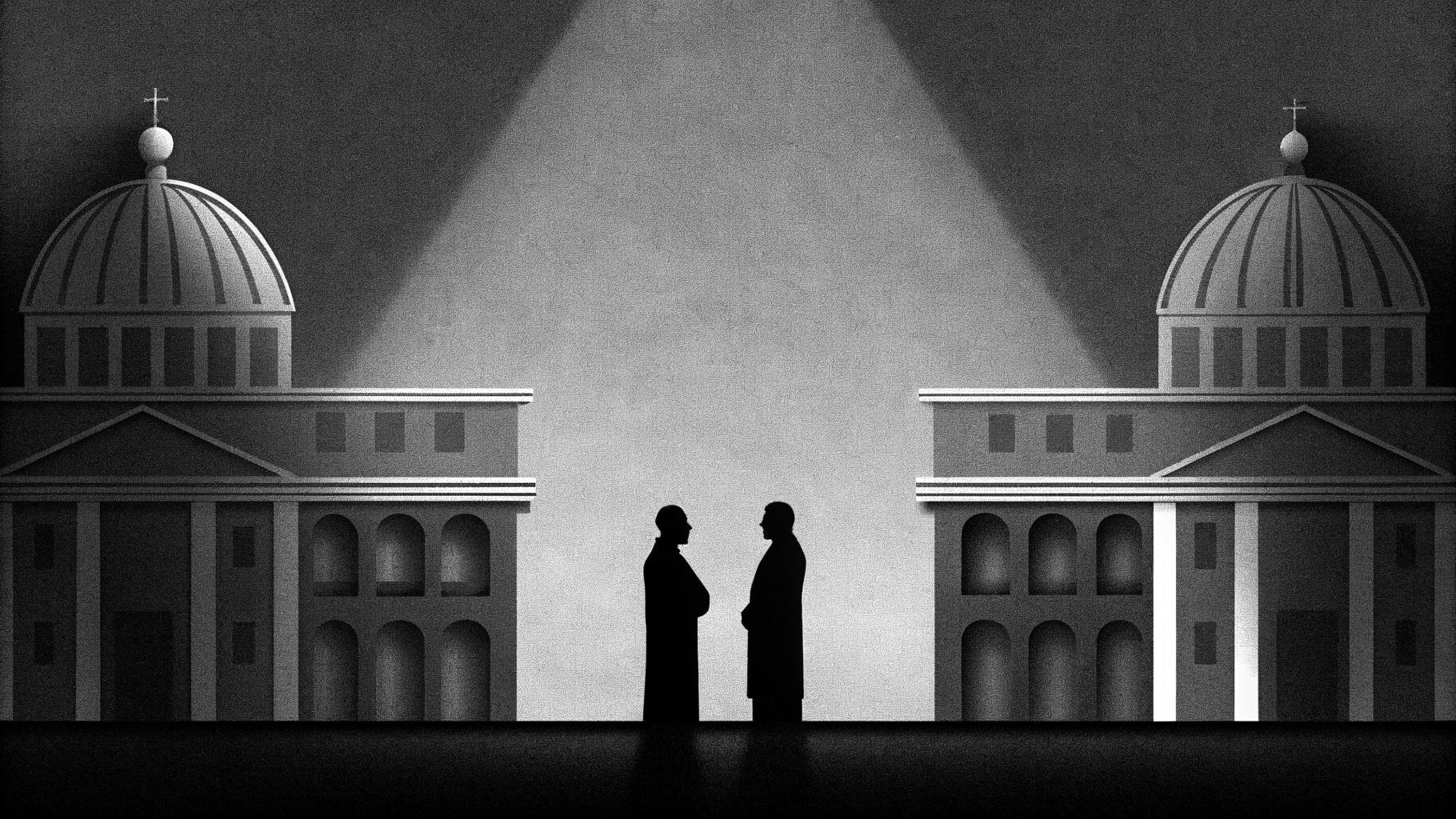 Illustration abstraite d’une séquence diplomatique européenne autour d’une visite pontificale à Metz