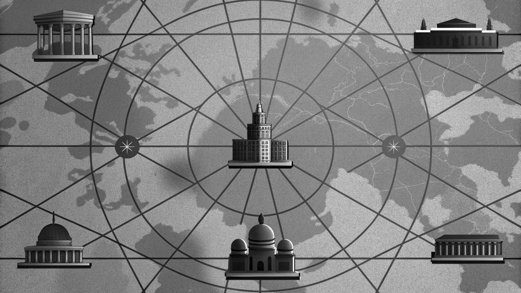 Illustration abstraite de flux financiers reliant plusieurs fonds souverains et secteurs stratégiques à travers le monde.